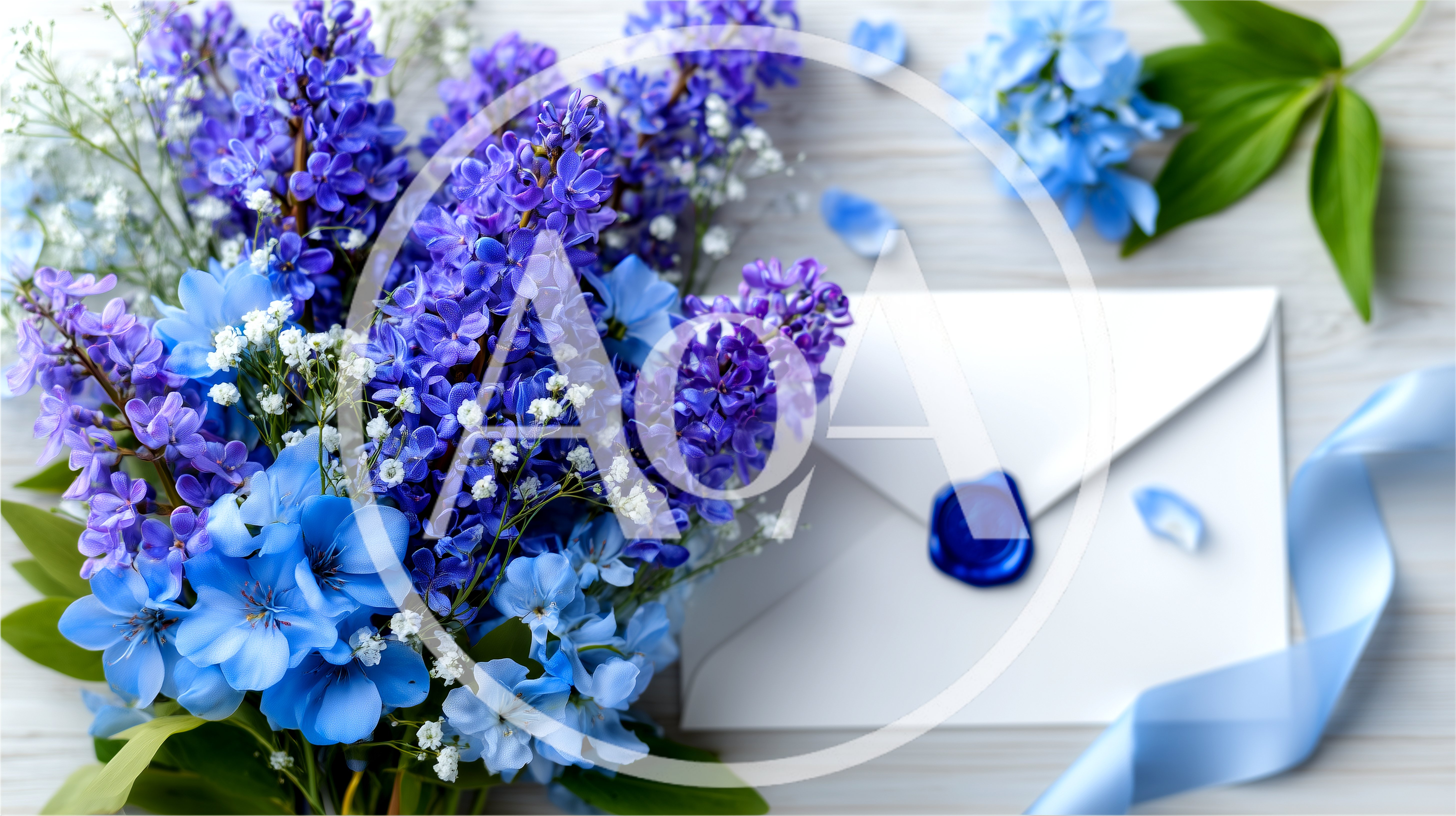 Blue Lilac Bouquet With Wax Sealed Envelope