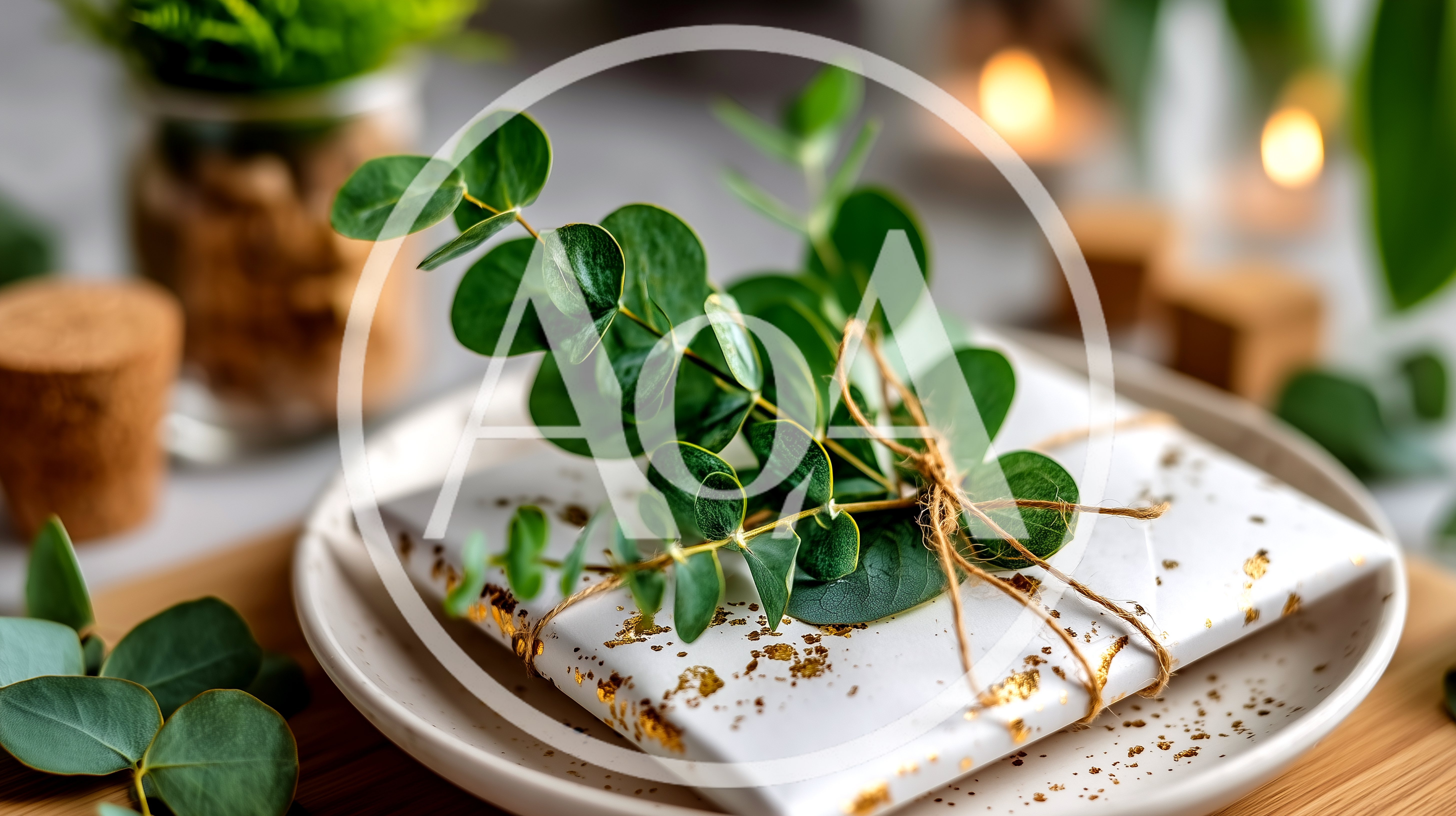 Gift Wrapped In White Paper With Eucalyptus Sprig