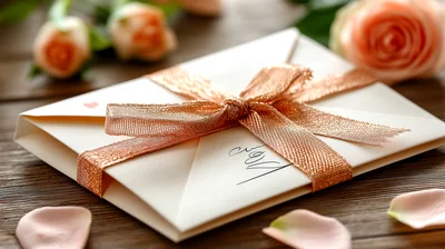 Elegant Wedding Invitation Envelope With Rose Gold Ribbon