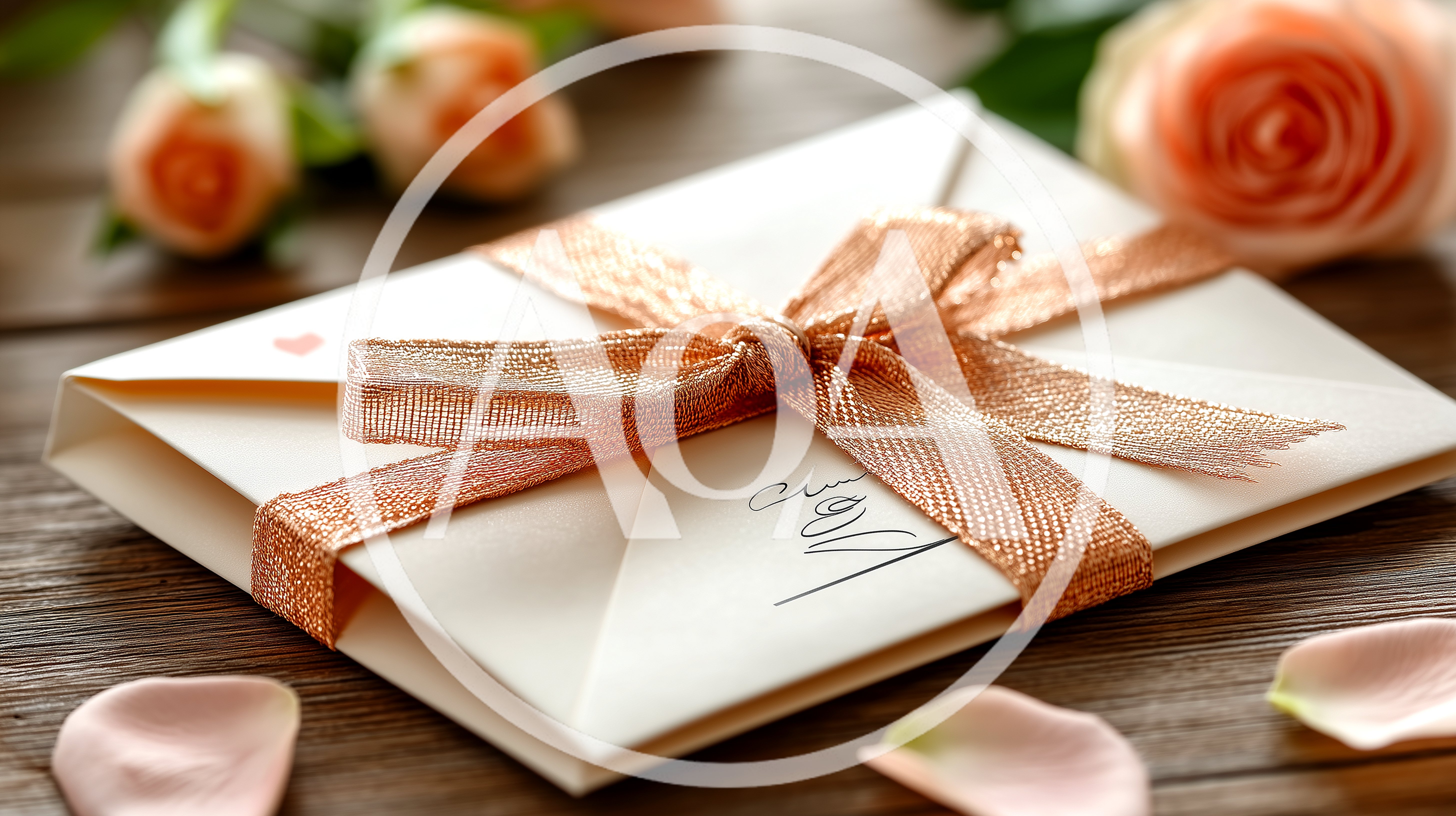 Elegant Wedding Invitation Envelope With Rose Gold Ribbon