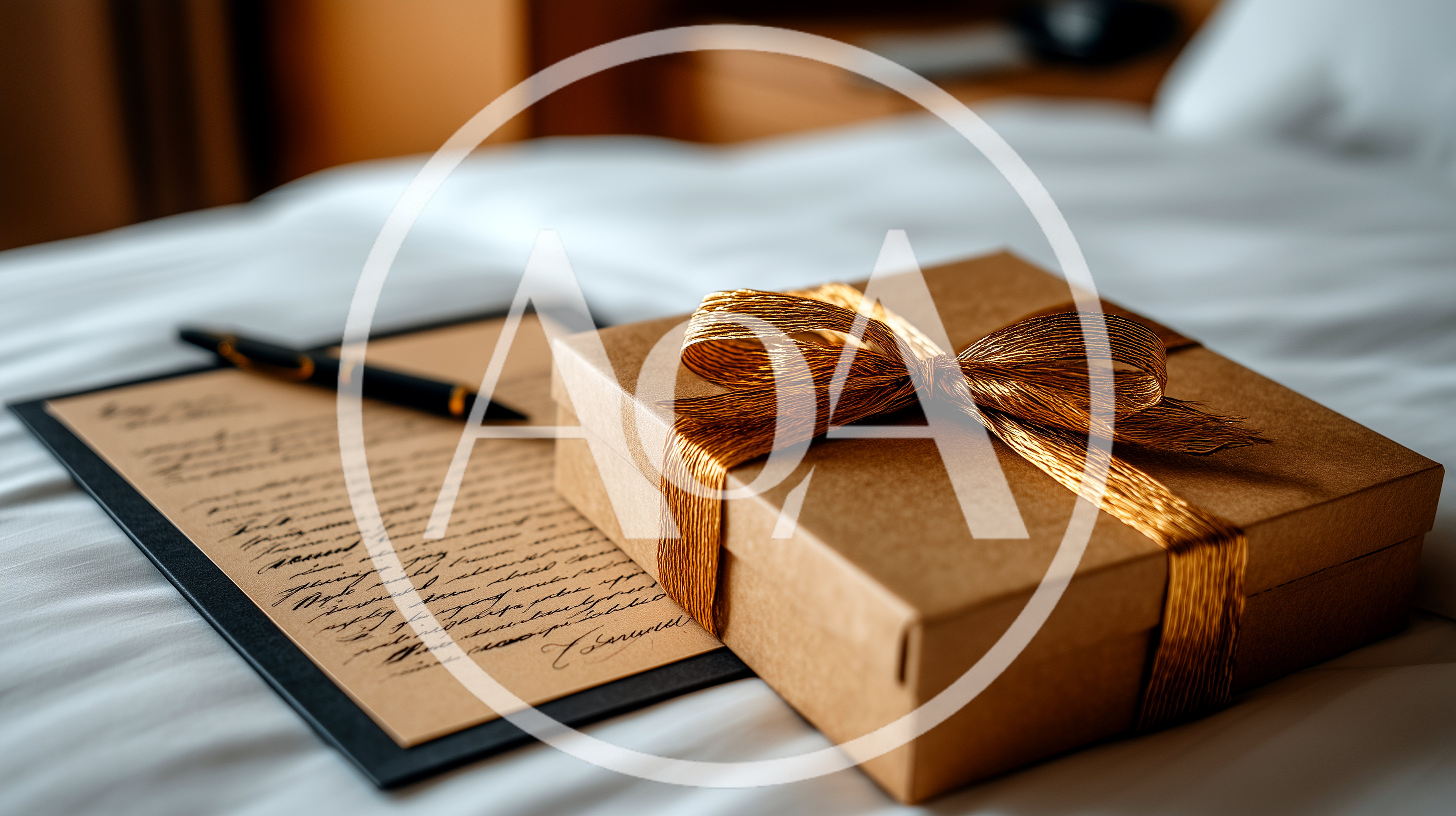 Gift Box And Handwritten Letter On Bed