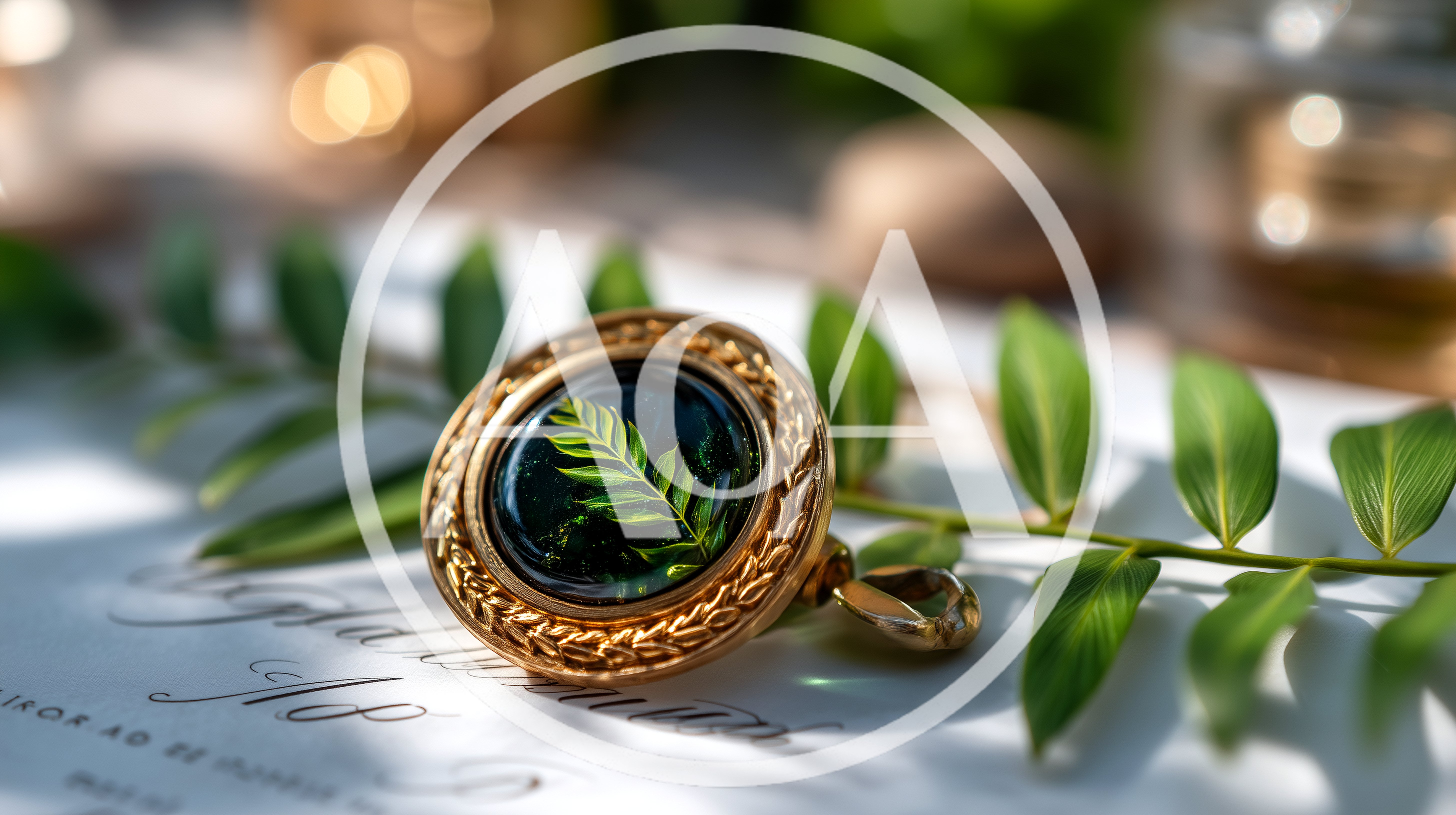 Gold Pendant With Fern Leaf In Resin