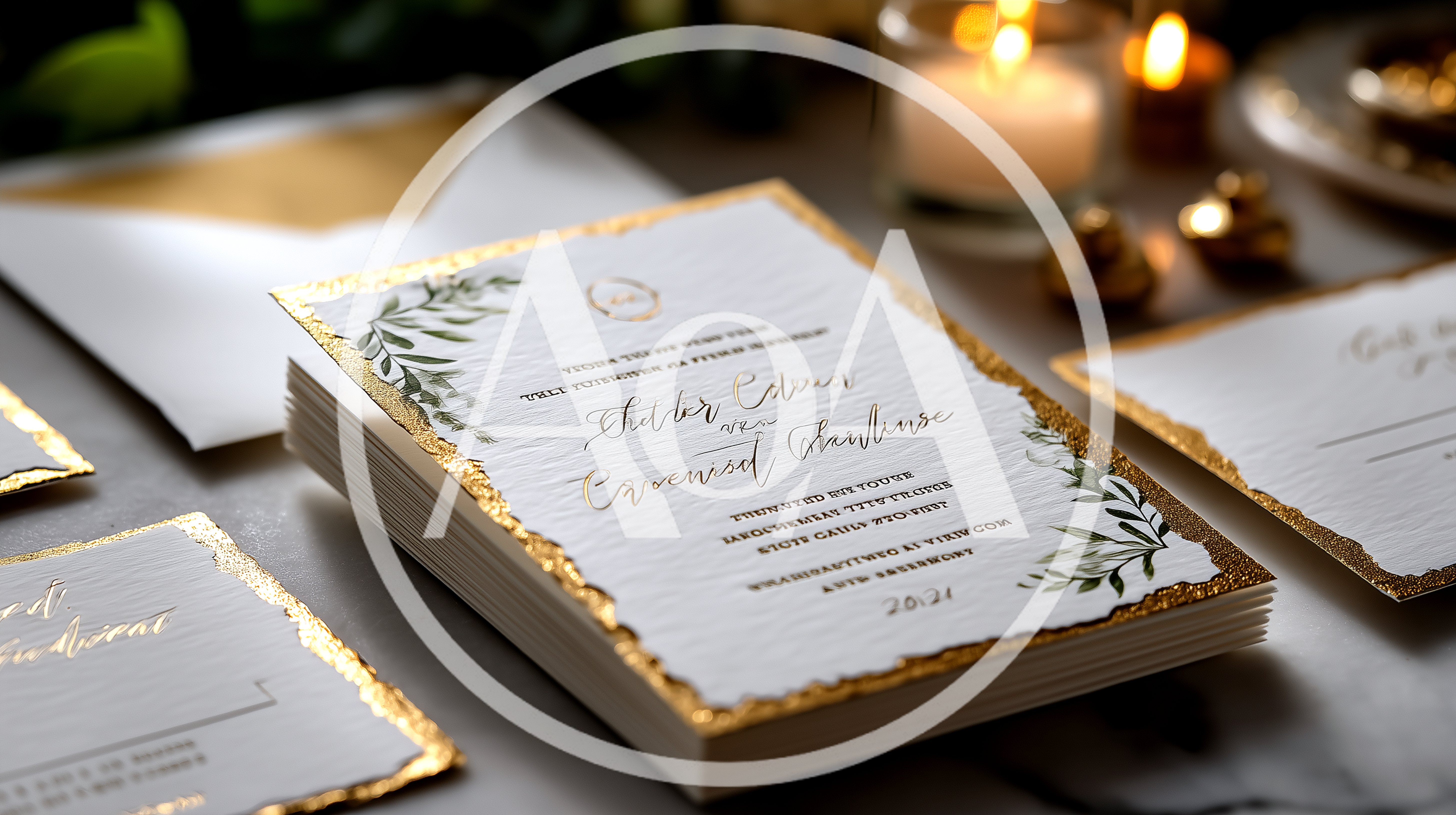 Elegant Wedding Invitation Suite With Gold Foil Edging