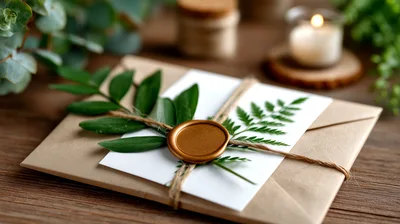 Elegant Wedding Invitation With Wax Seal And Greenery