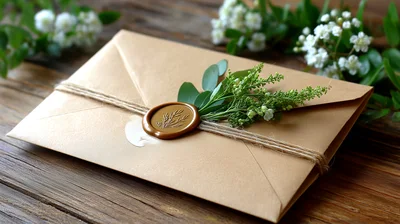 Rustic Envelope With Wax Seal And Greenery