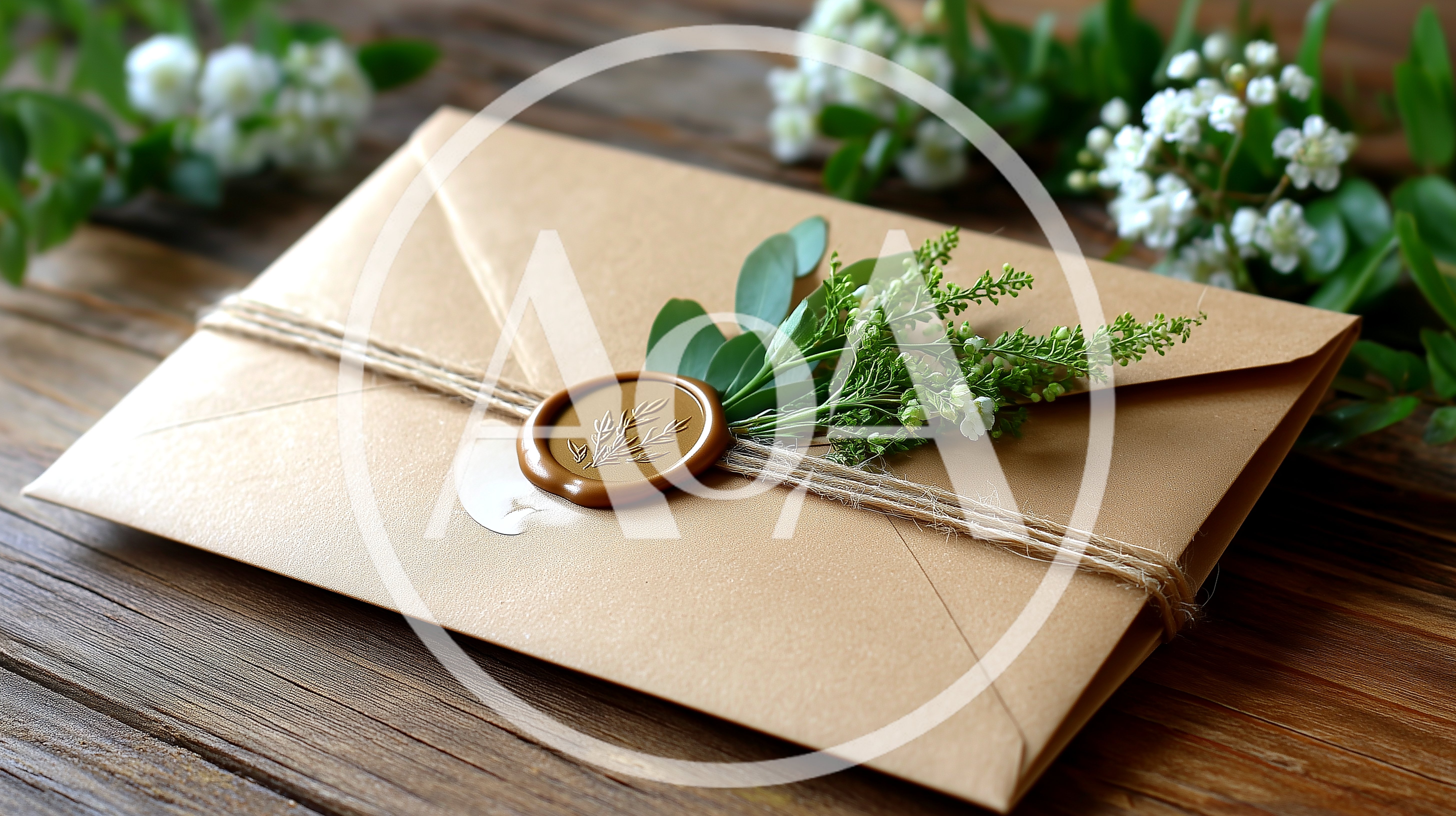 Rustic Envelope With Wax Seal And Greenery