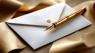Gold Fountain Pen Resting On A White Envelope