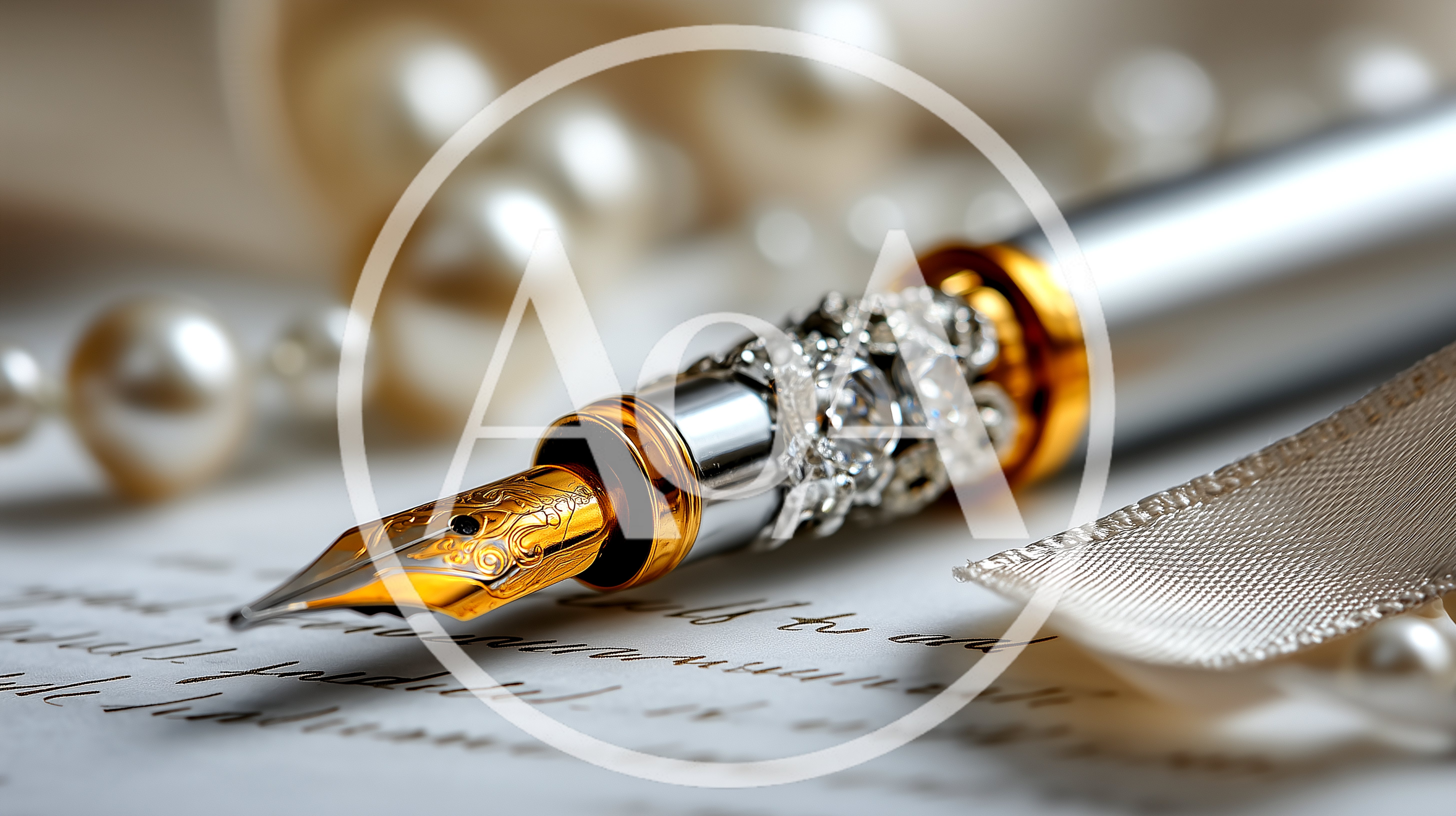 Elegant Fountain Pen Resting On Handwritten Letter With Pearls