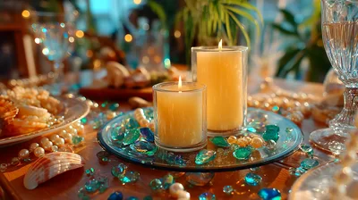 Two Lit Candles On A Decorated Table