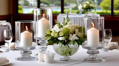 Elegant Table Centerpiece With Candles And Flowers