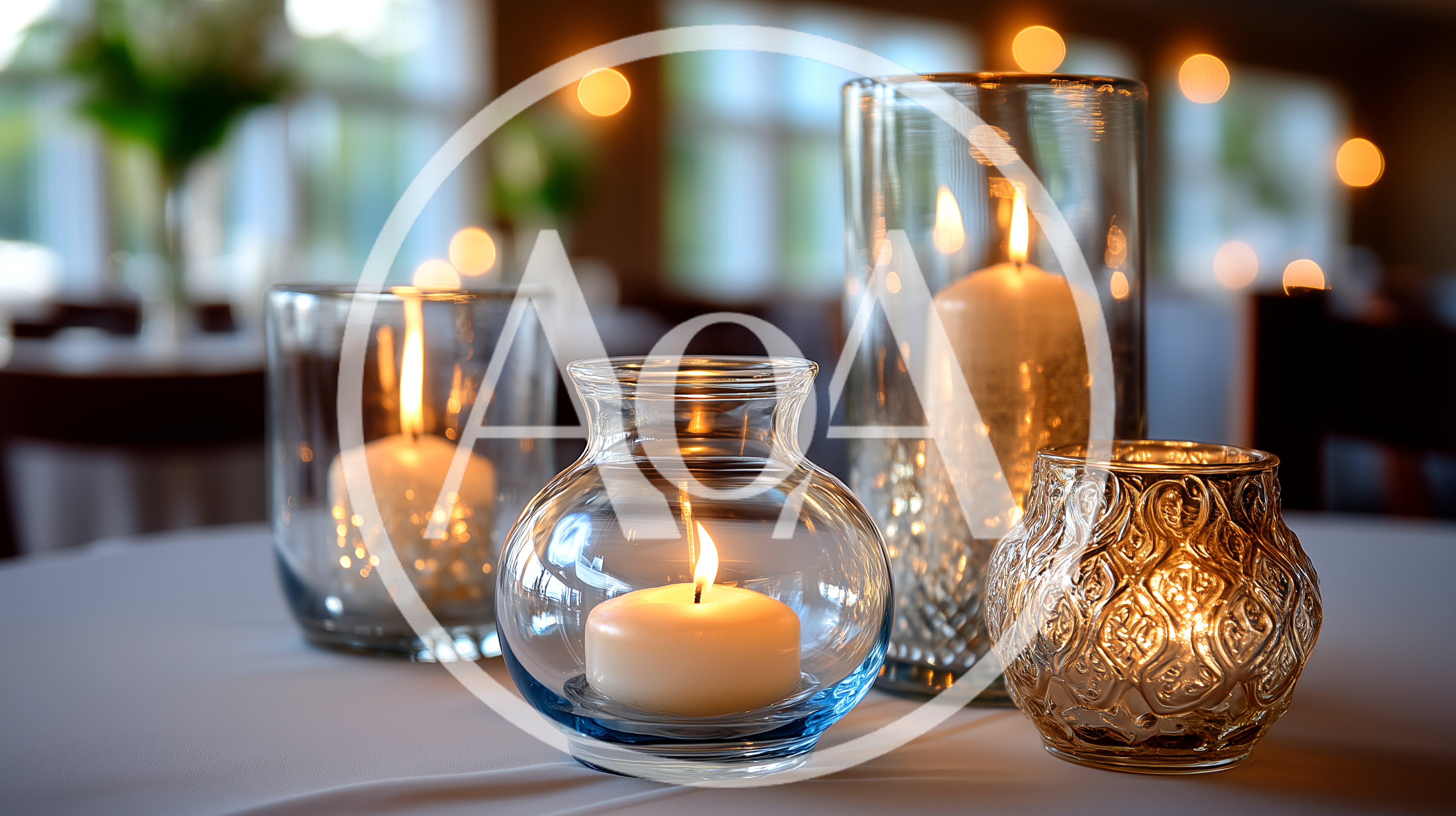 Four Lit Candles In Decorative Glass Holders