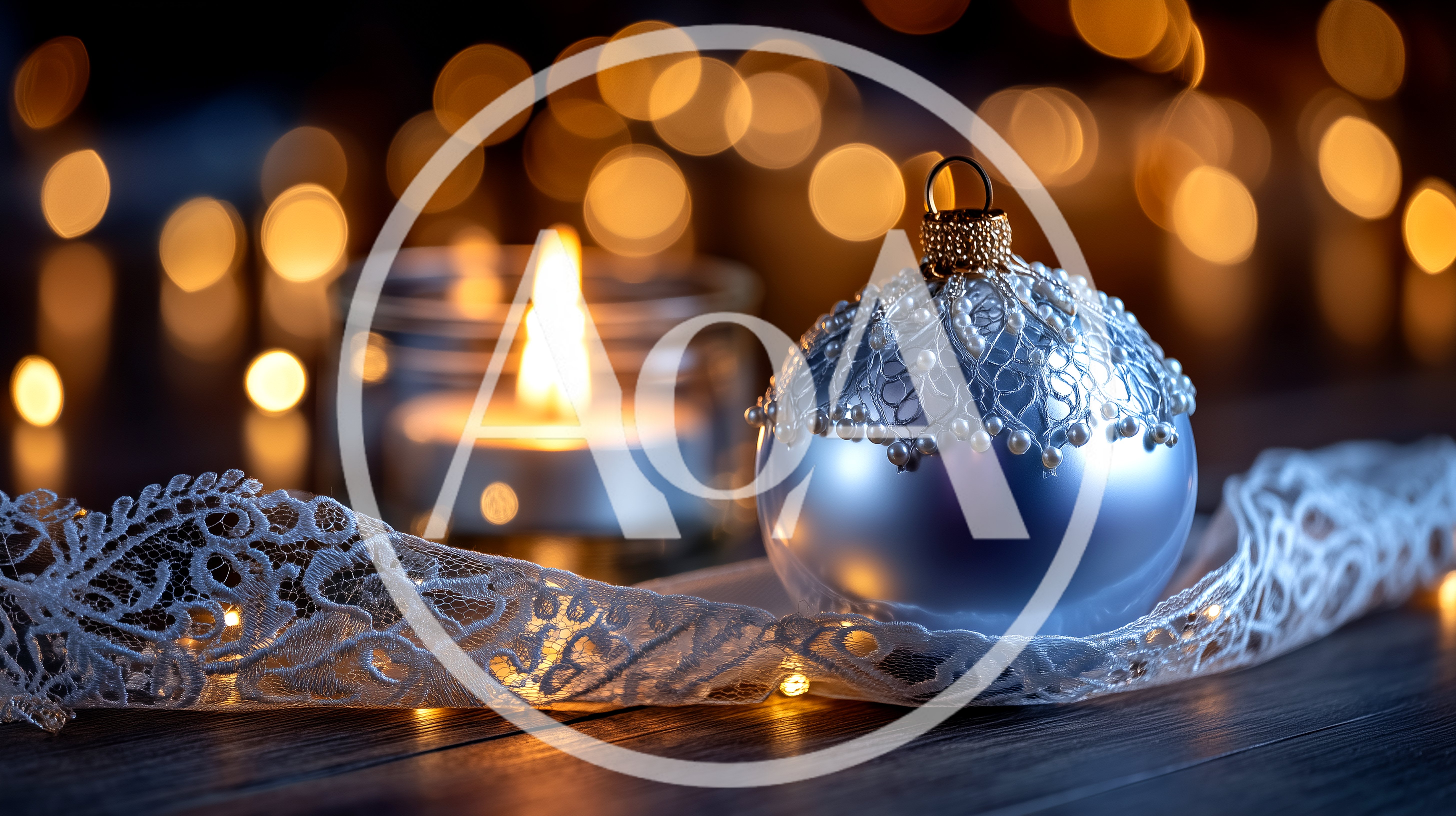 Blue Christmas Ornament With Candle And Lace Ribbon