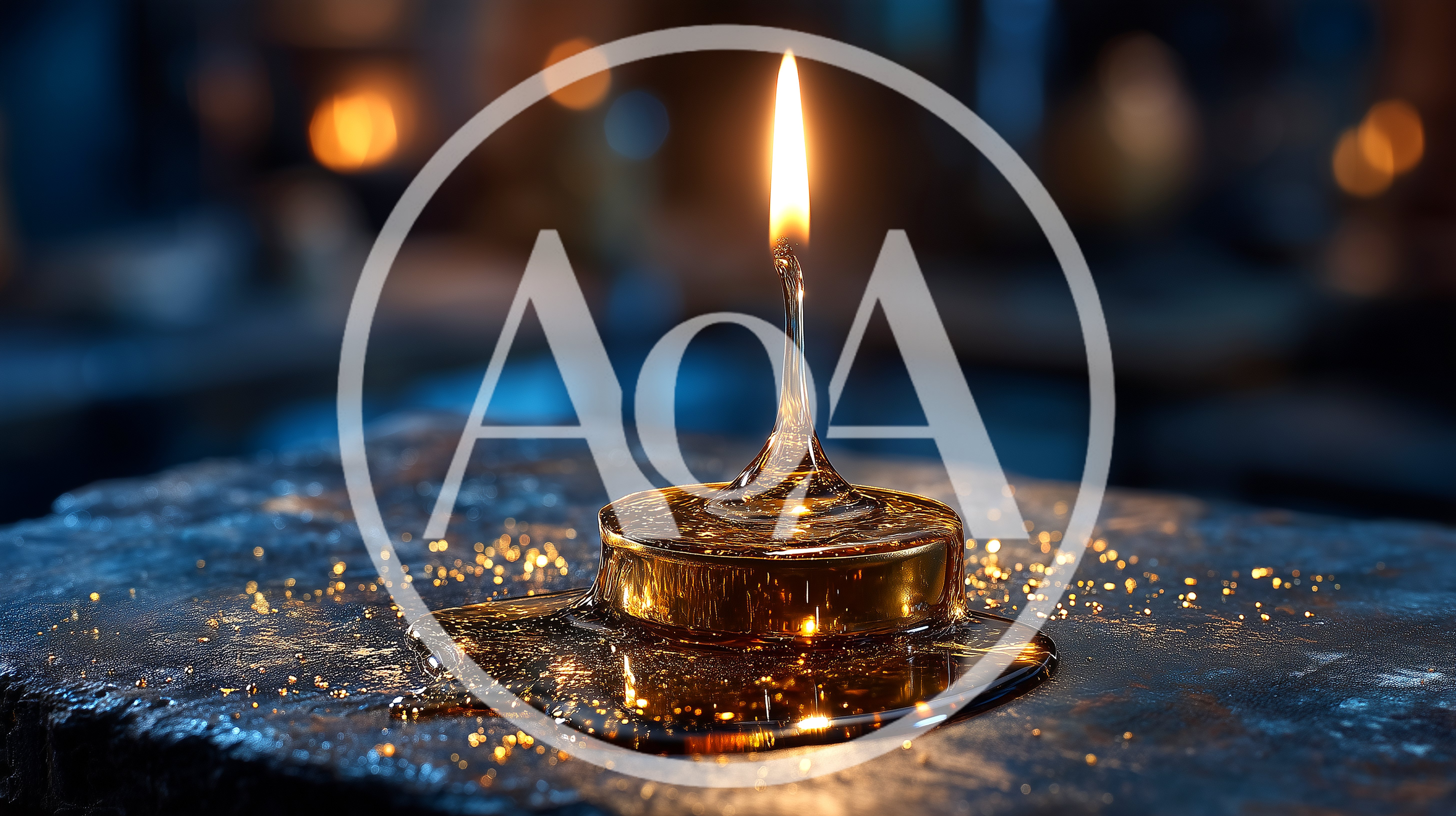 Lit Oil Lamp With Spilled Liquid On Stone Surface