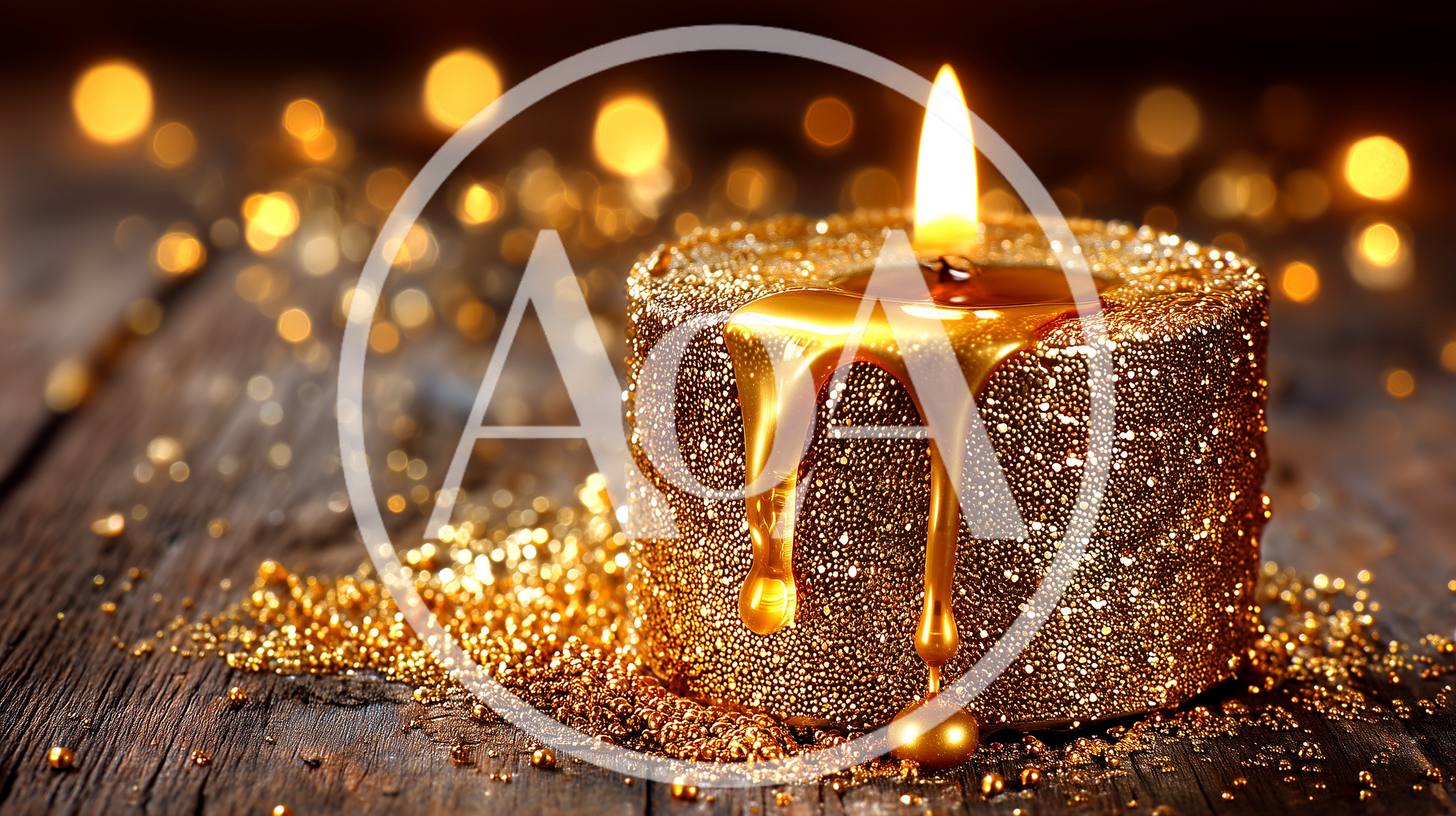 Golden Glitter Candle With Melting Wax