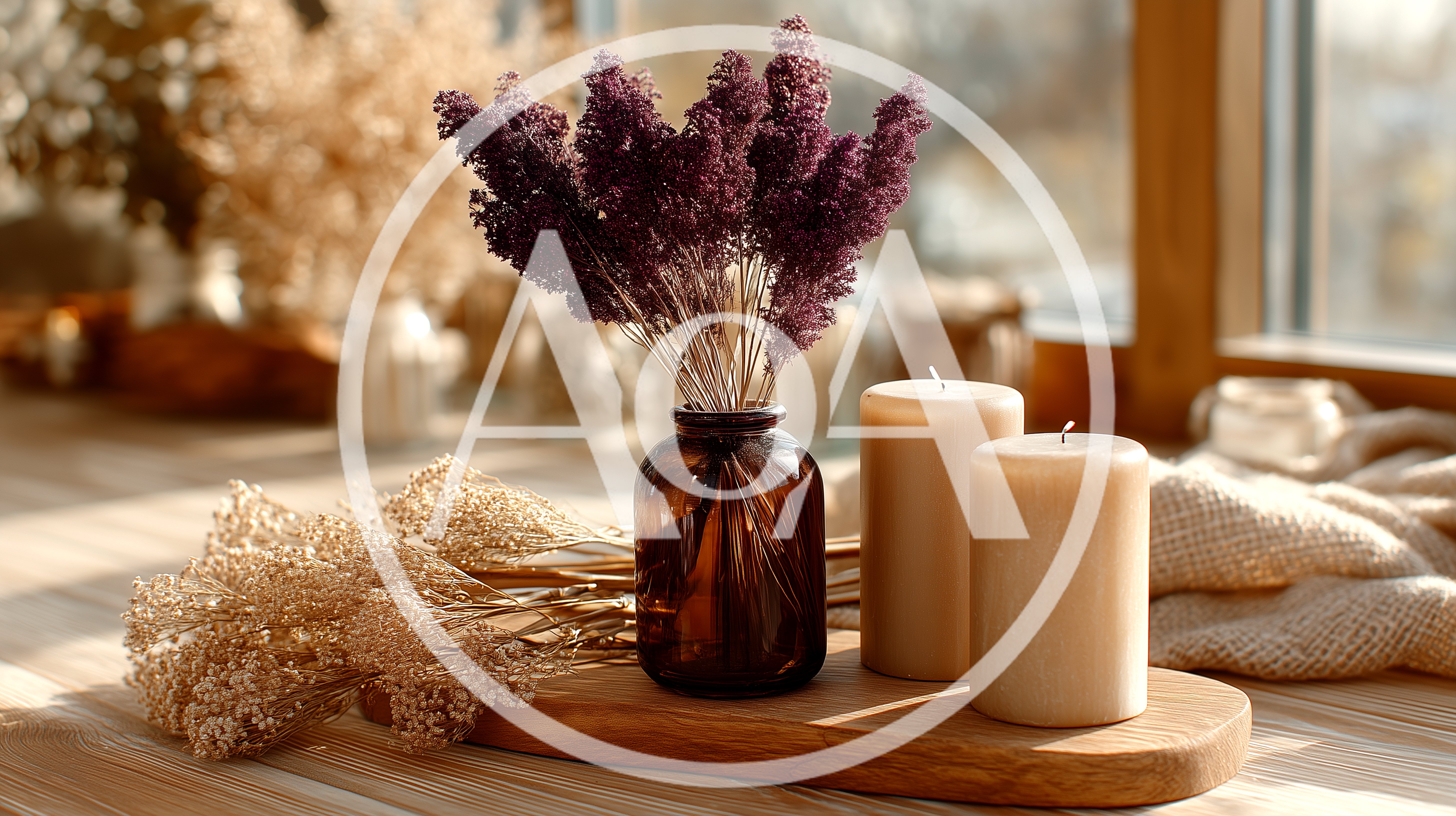Cozy Still Life With Dried Flowers And Candles