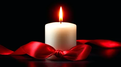 White Pillar Candle With Red Ribbon Bow