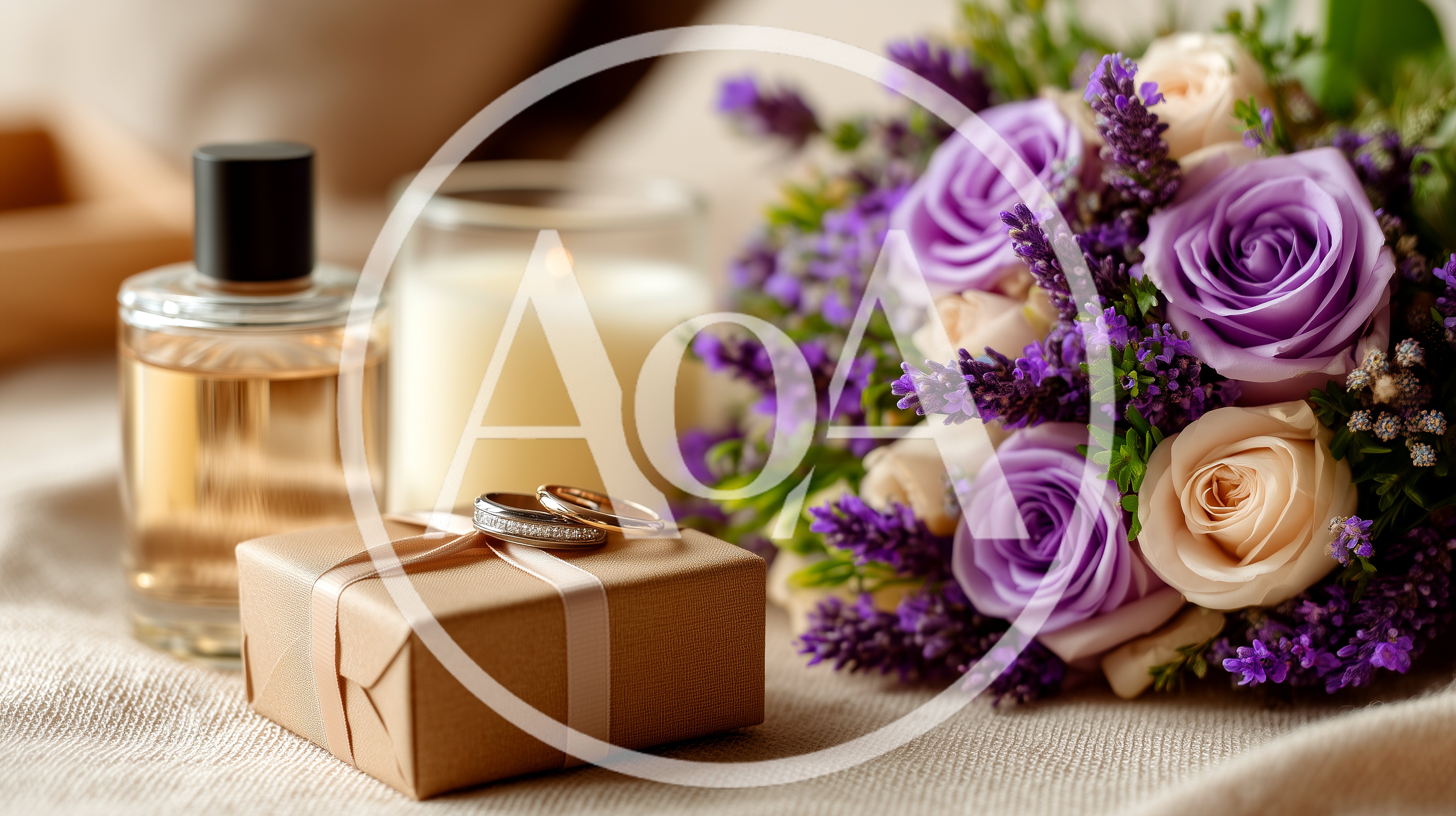Wedding Rings On A Gift Box With Flowers