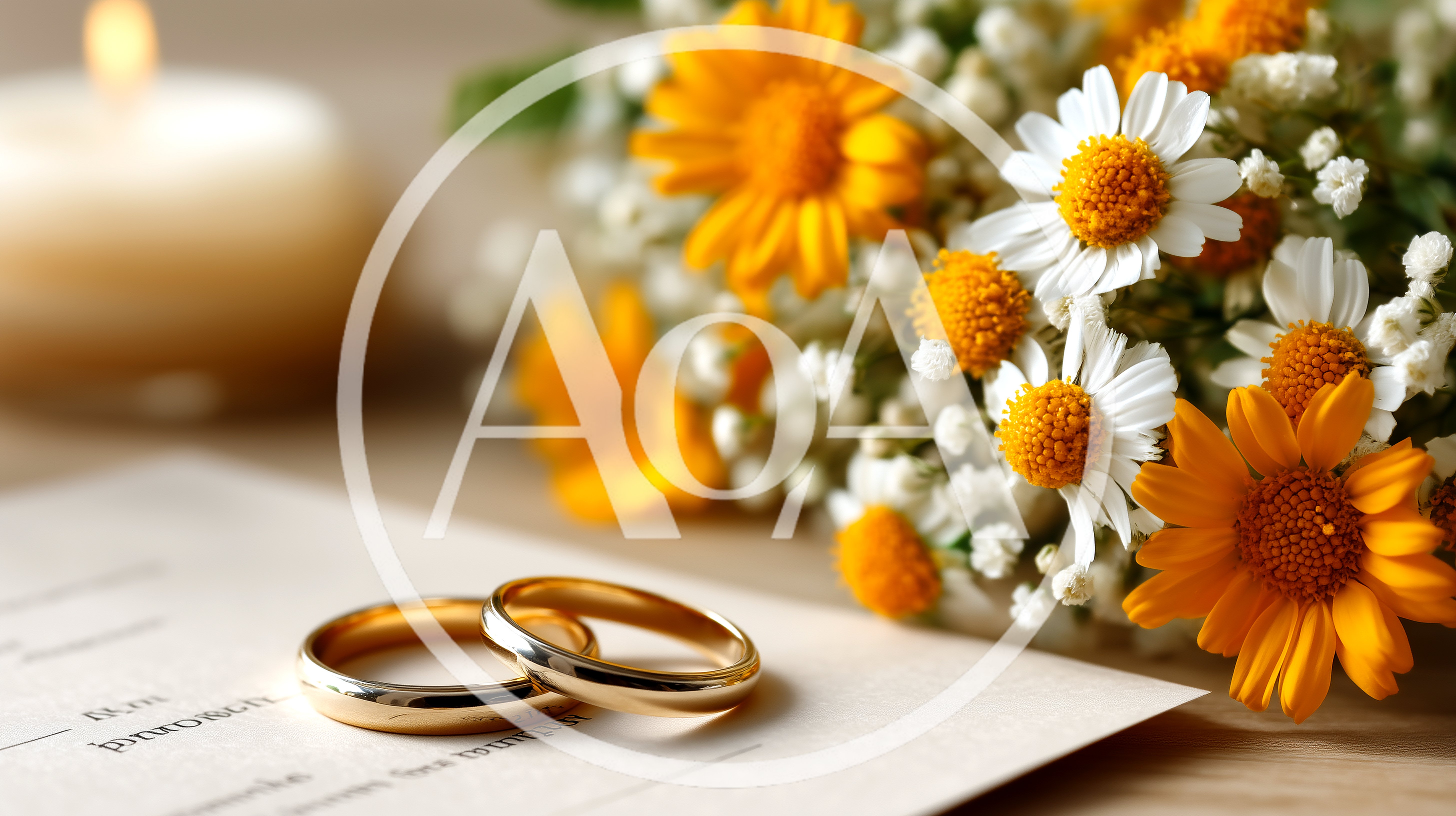 Wedding Rings On A Marriage Certificate With Flowers