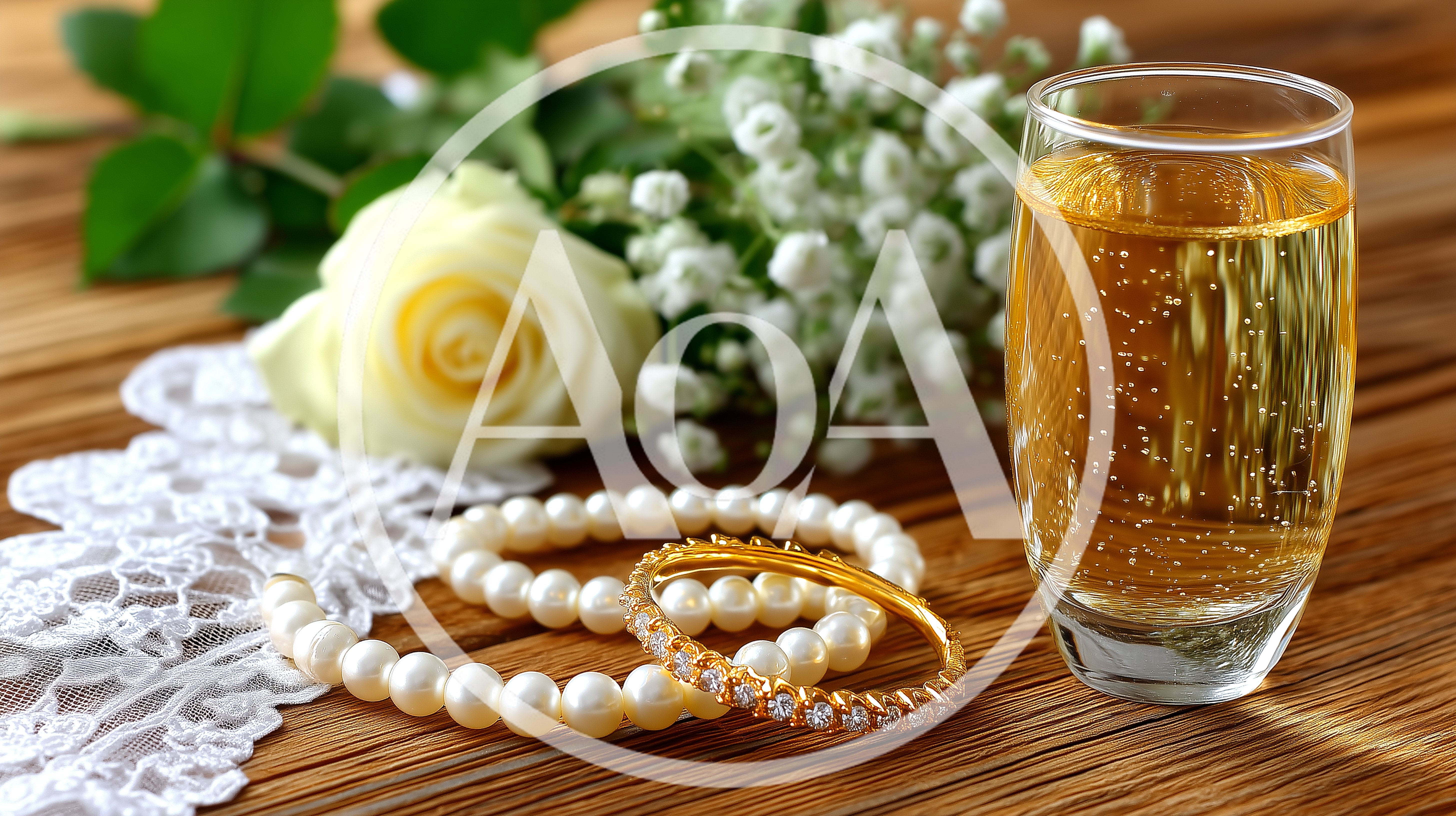 Wedding Accessories With Champagne Glass And White Rose