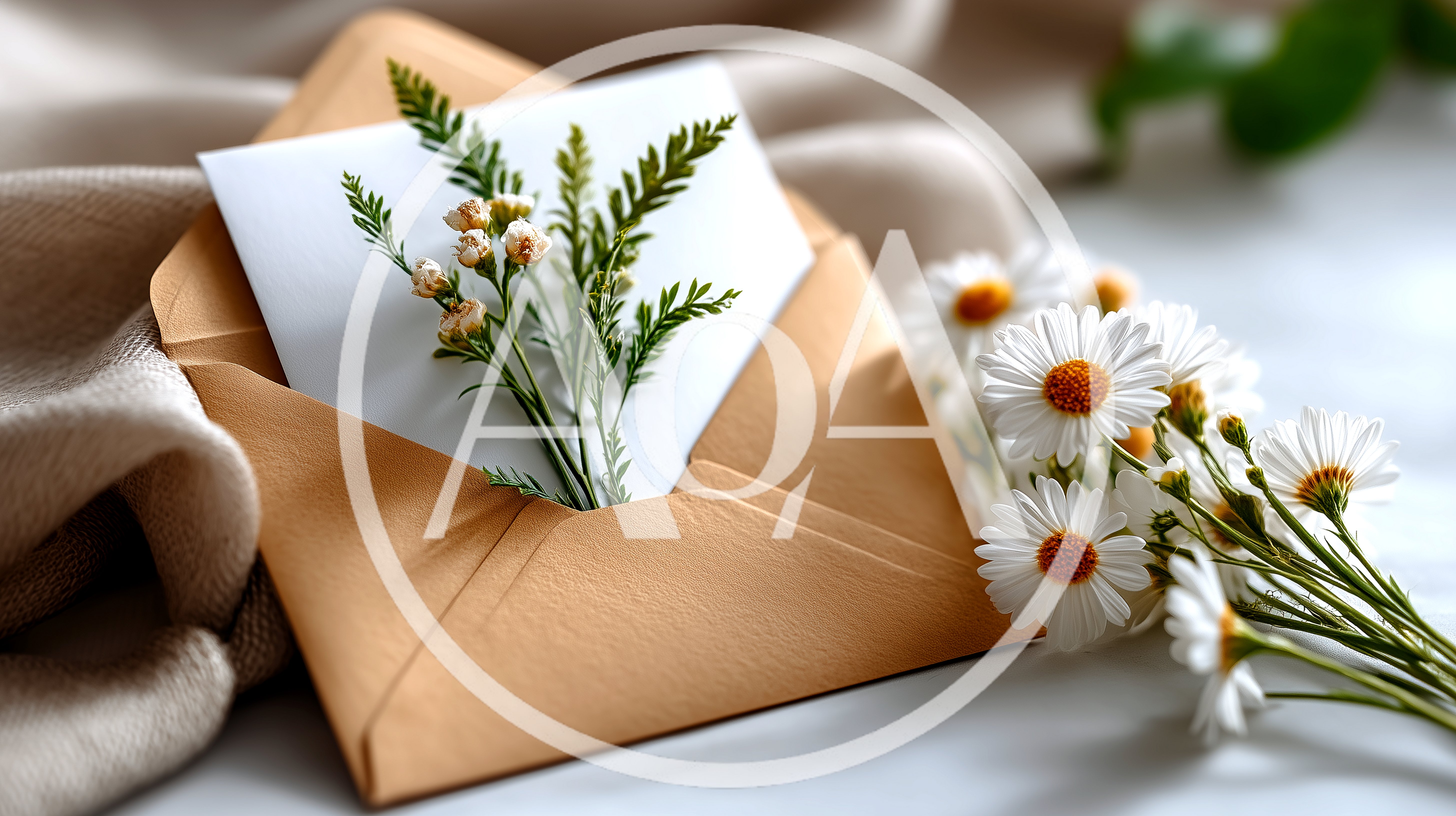 Envelope With Dried Flowers And Daisy Bouquet