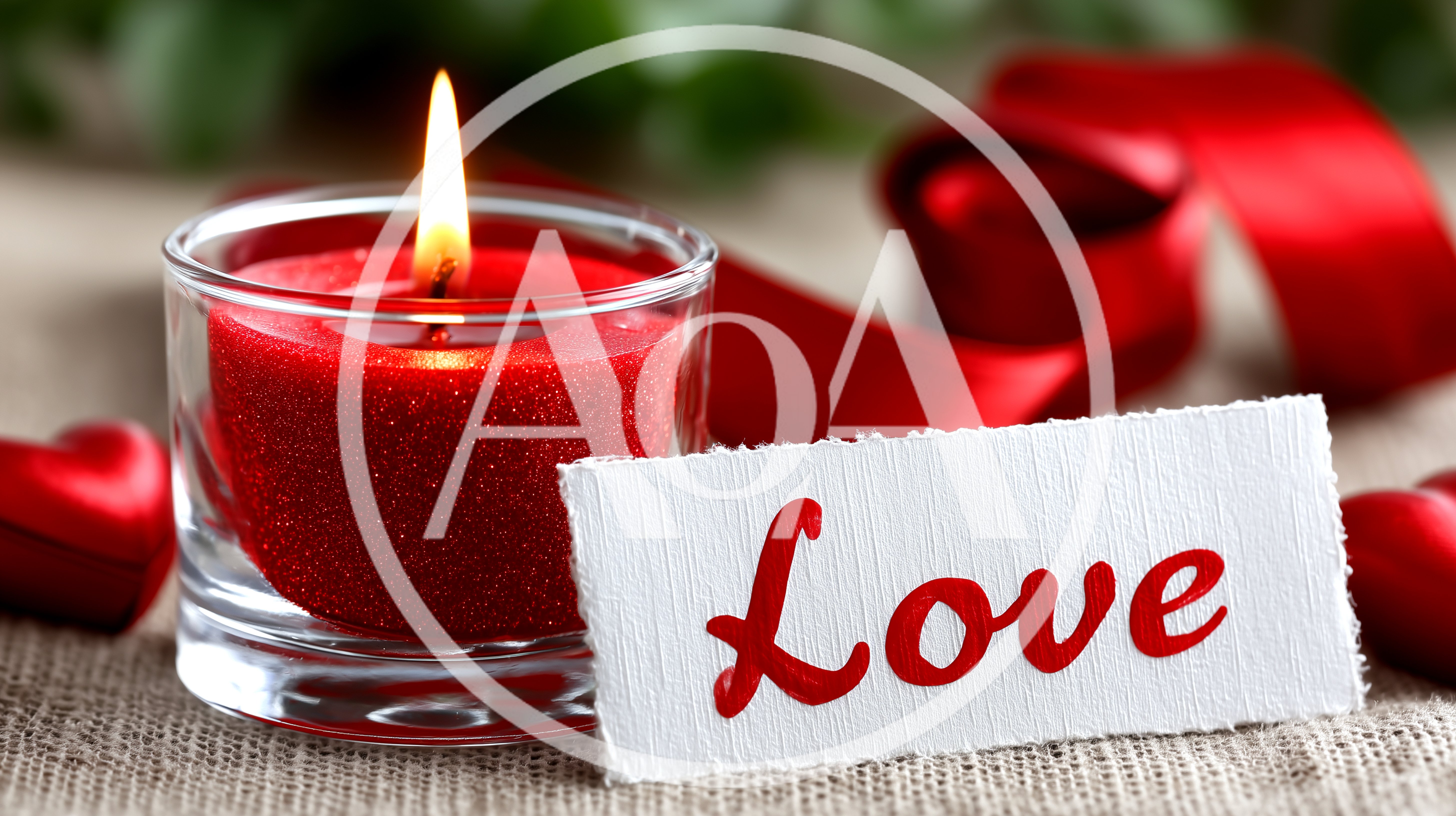 Red Candle With Love Note And Hearts