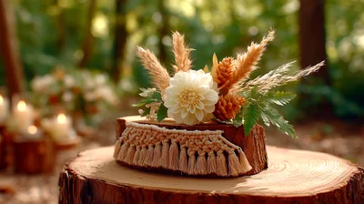 Boho Wedding Centerpiece On A Tree Stump