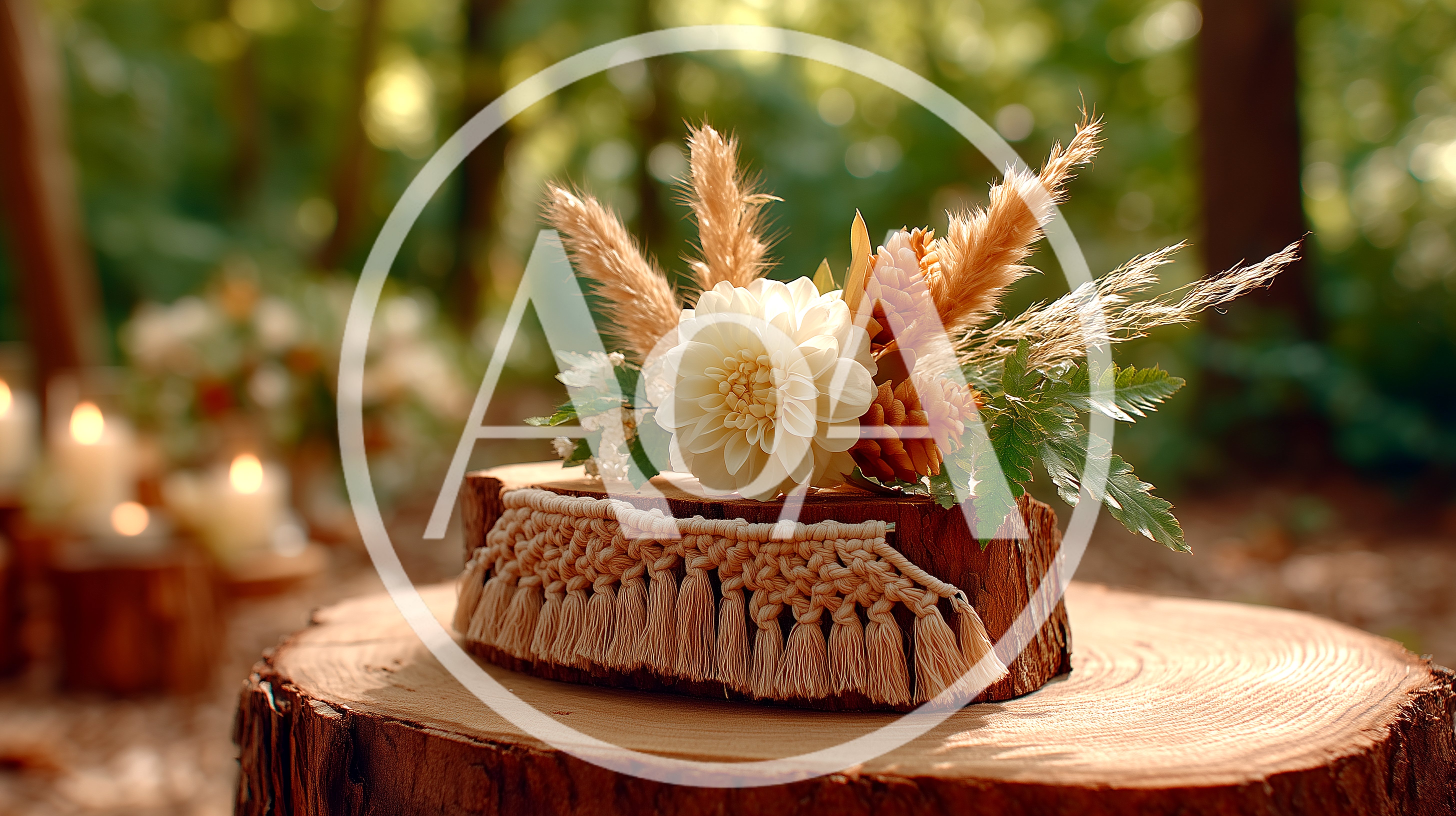 Boho Wedding Centerpiece On A Tree Stump