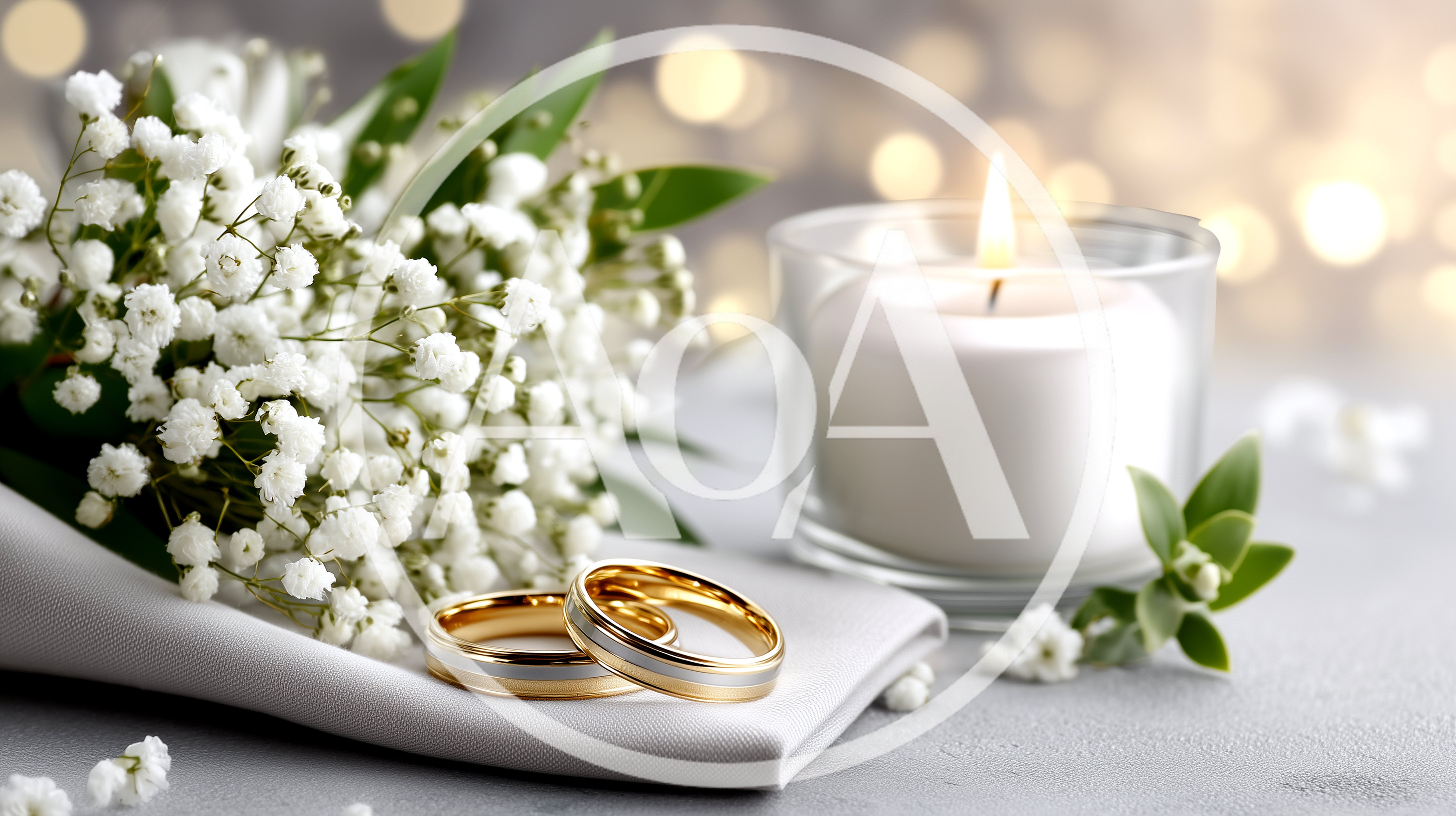 Wedding Rings With Baby Breath Flowers And Candle