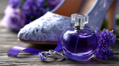Wedding Perfume Bottle With Rings And Bridal Shoes