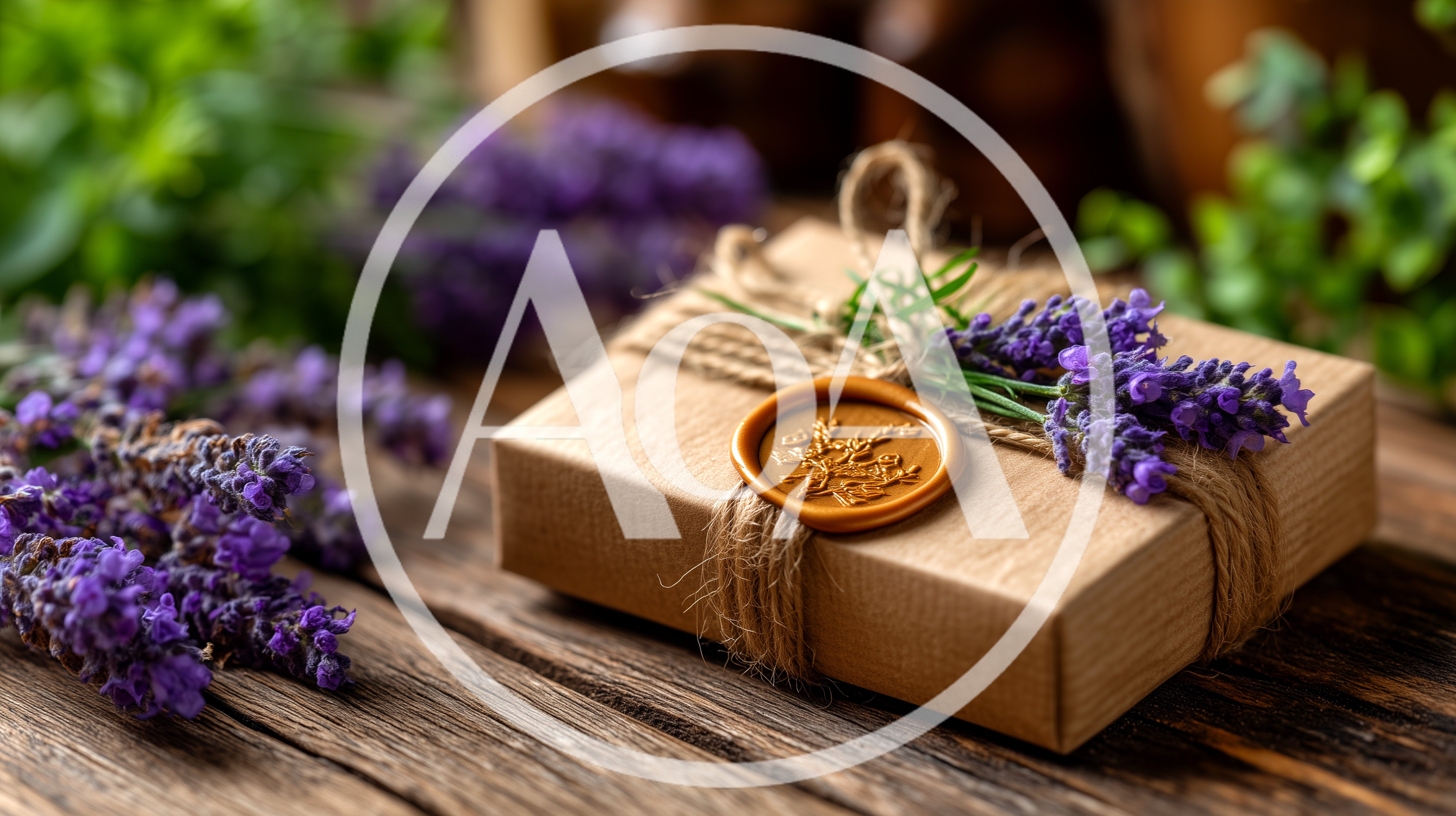 Gift Box Decorated With Lavender Sprigs And Wax Seal