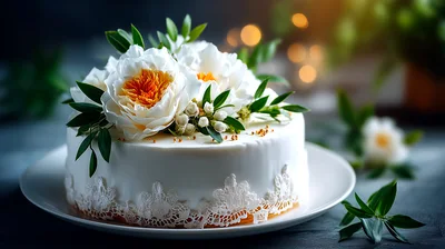 Elegant White Wedding Cake With Floral Decorations