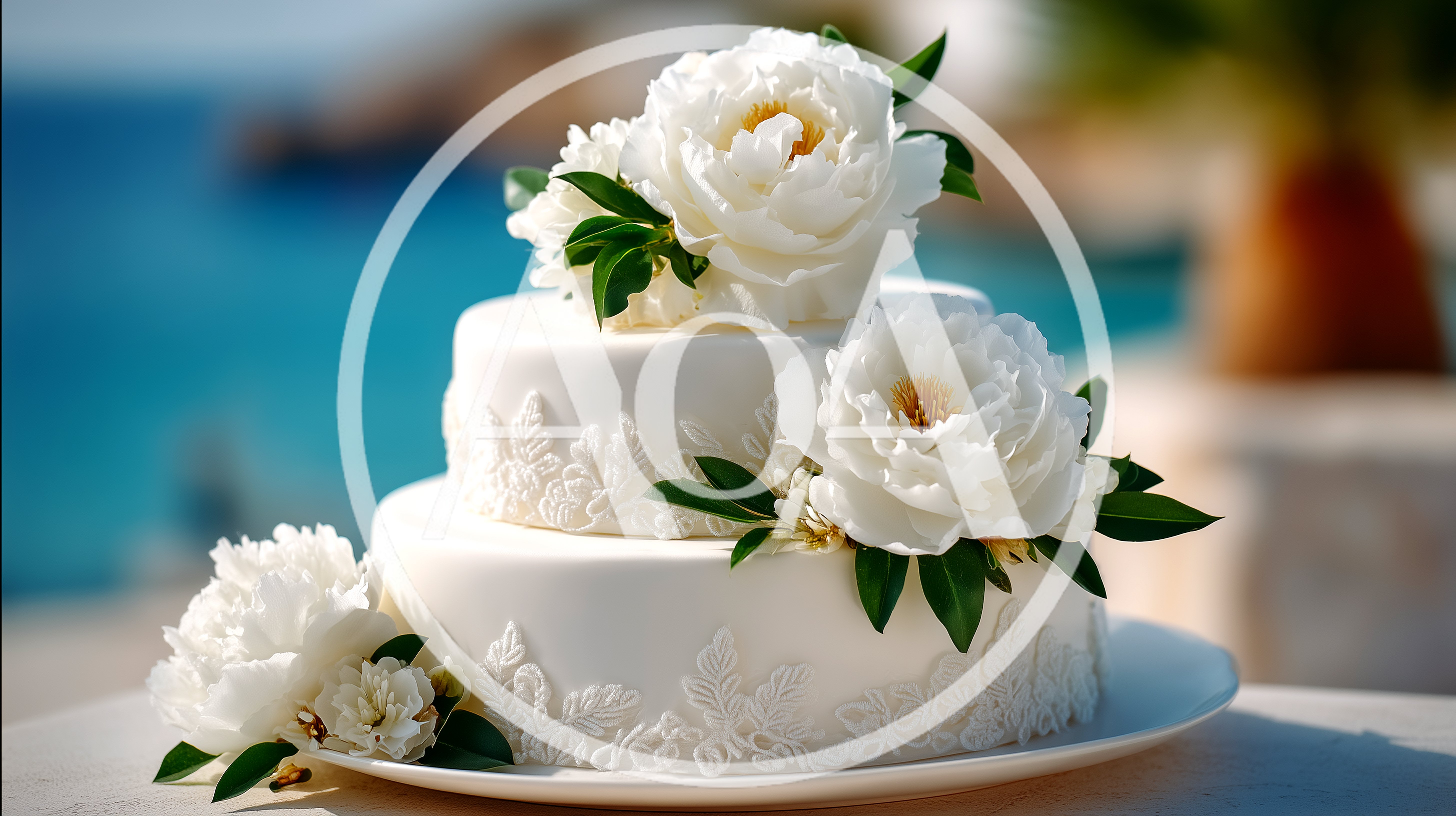 Two Tier White Wedding Cake With Peonies