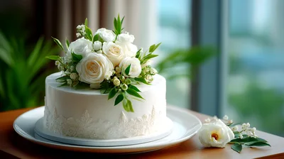 Elegant White Wedding Cake With Floral Topper