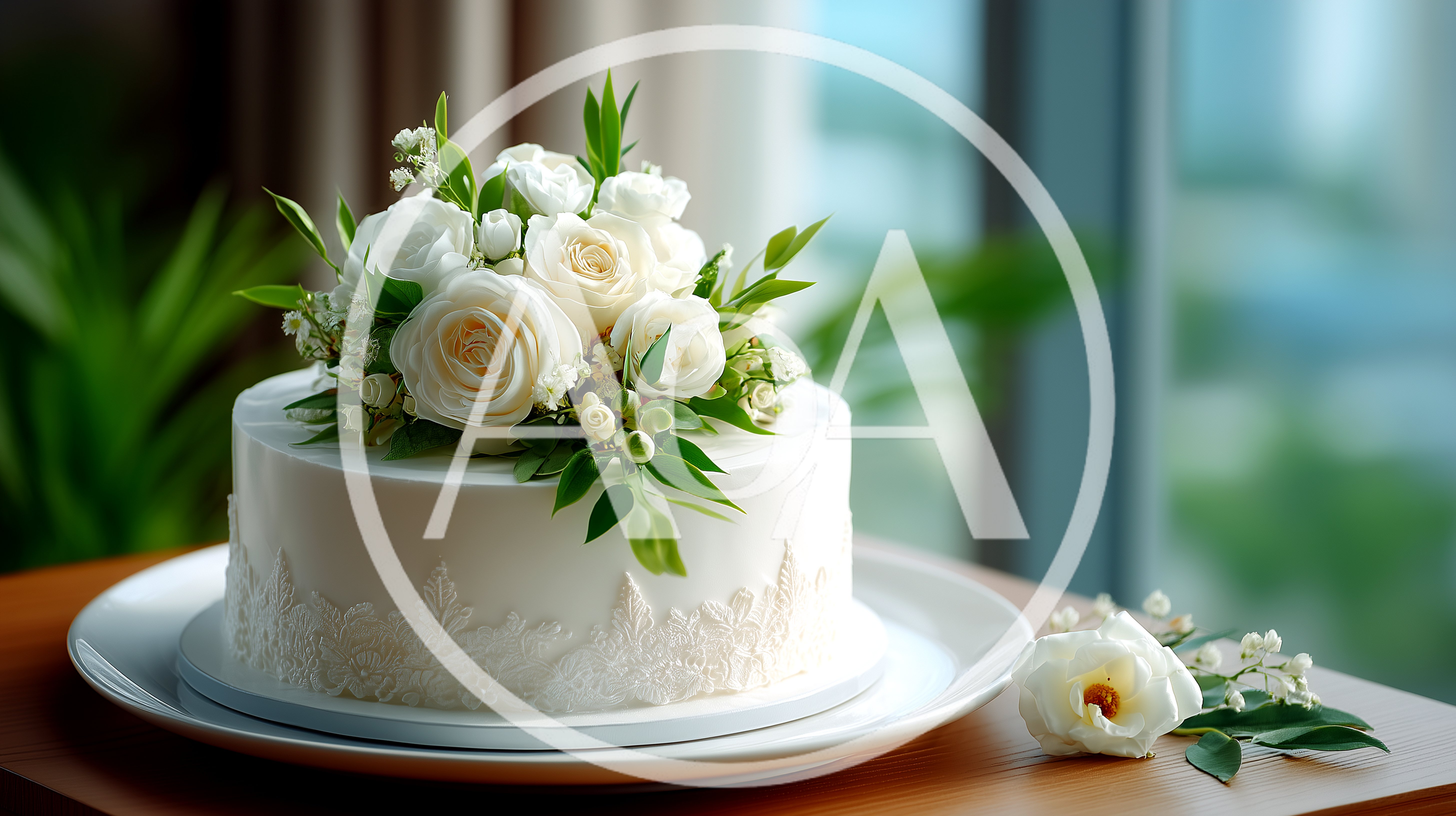 Elegant White Wedding Cake With Floral Topper