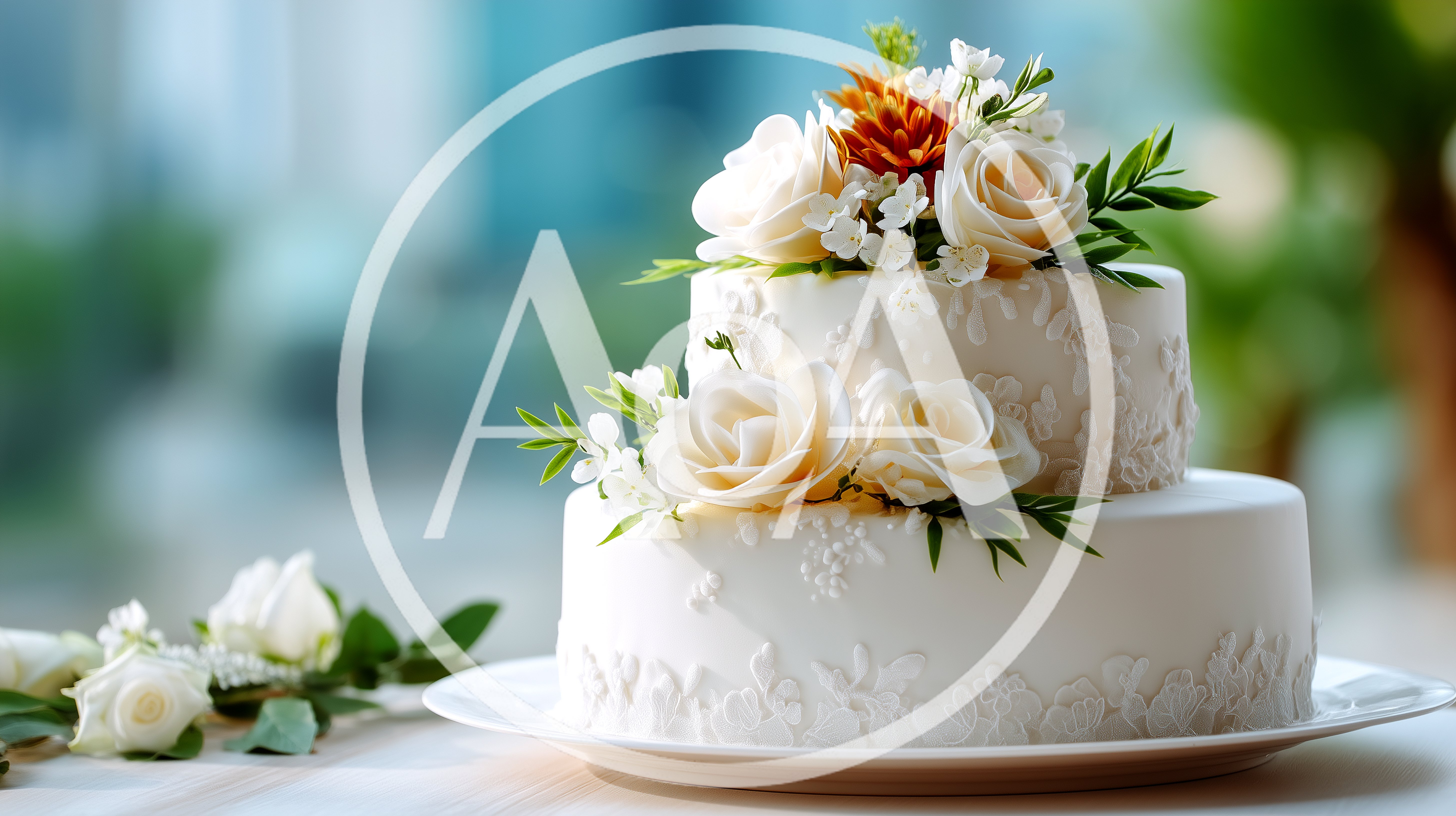 Two Tier White Wedding Cake With Floral Decorations