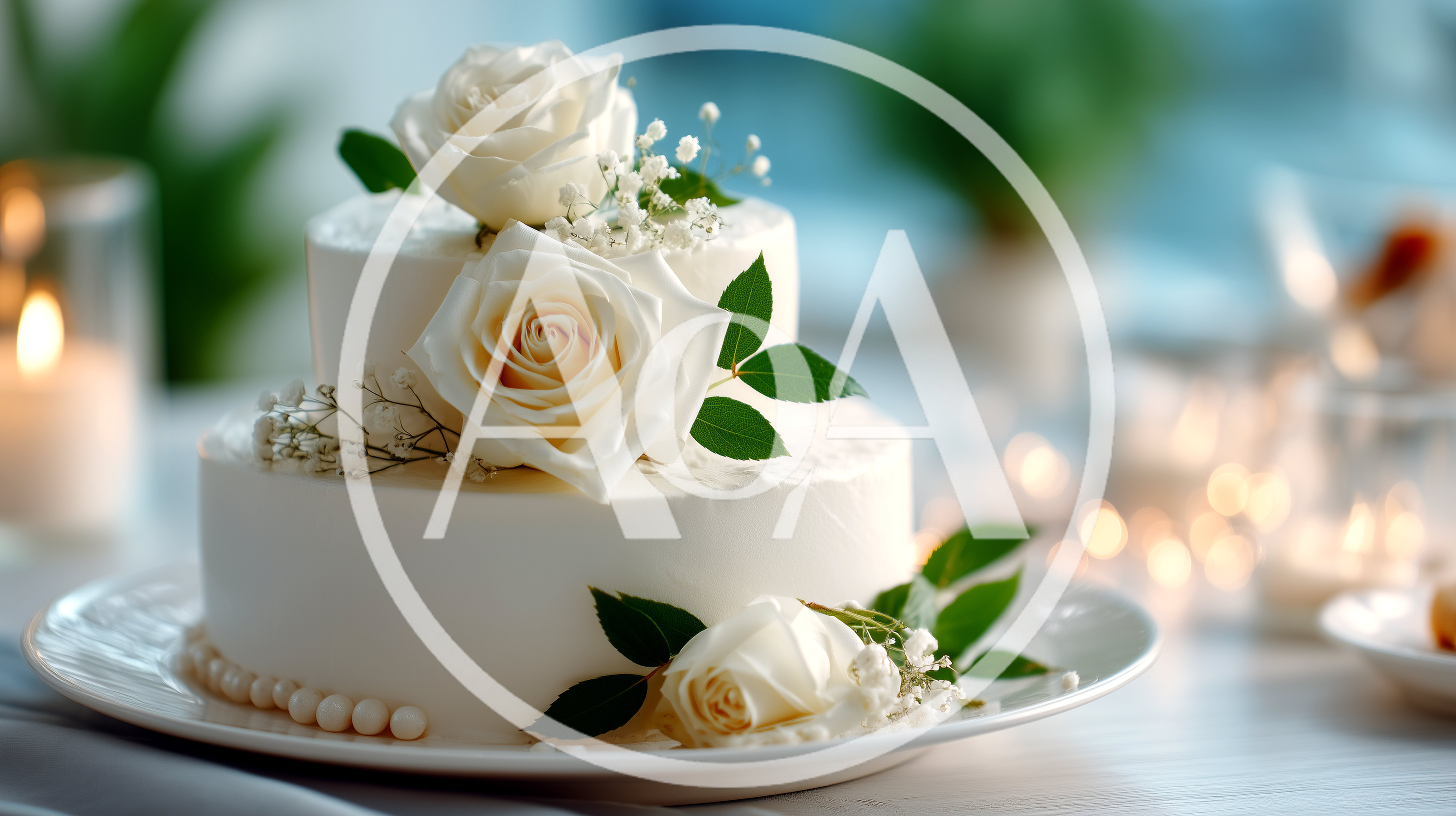 Two Tier White Wedding Cake With Roses