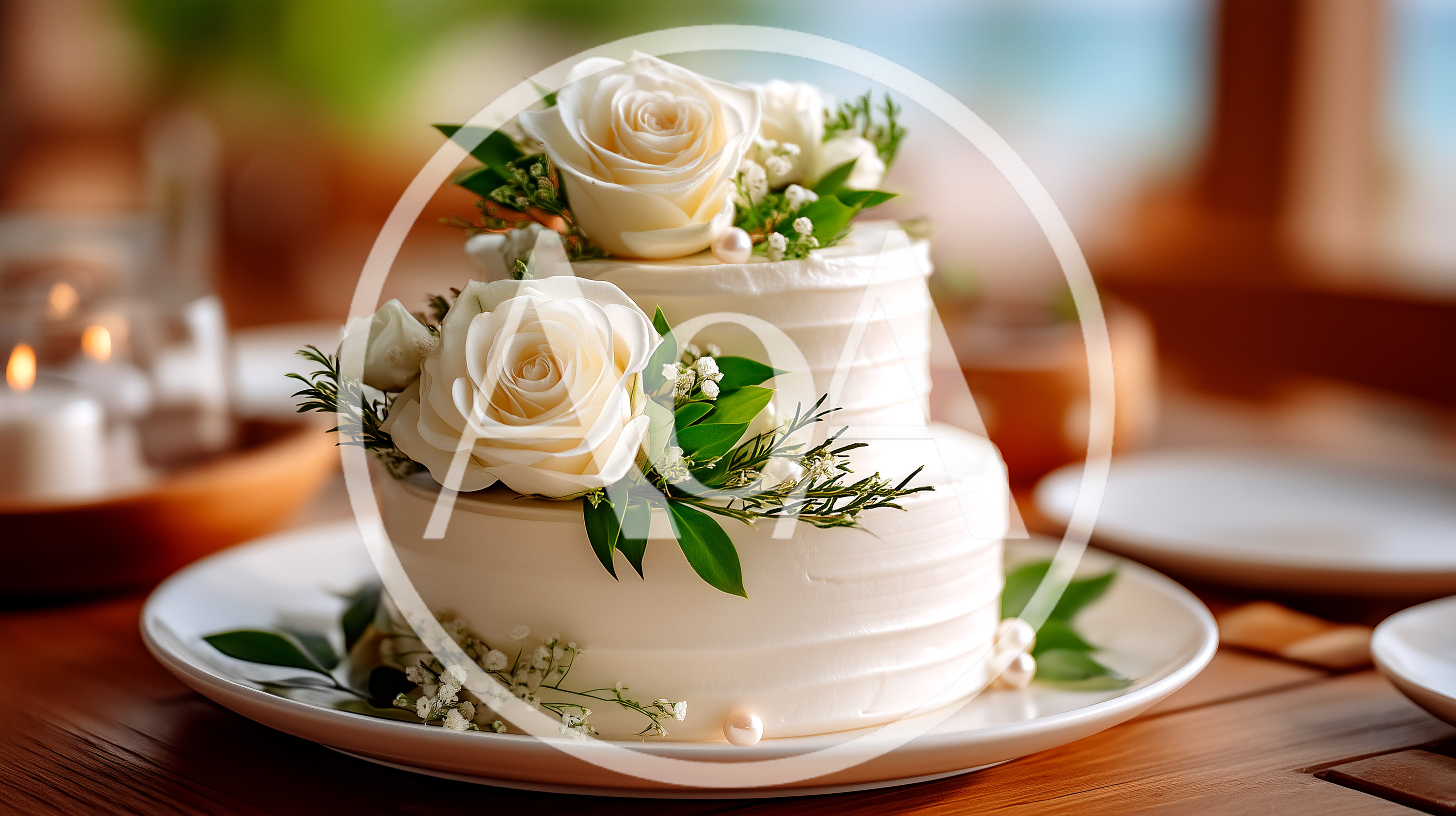 Two Tier White Wedding Cake With Floral Decorations