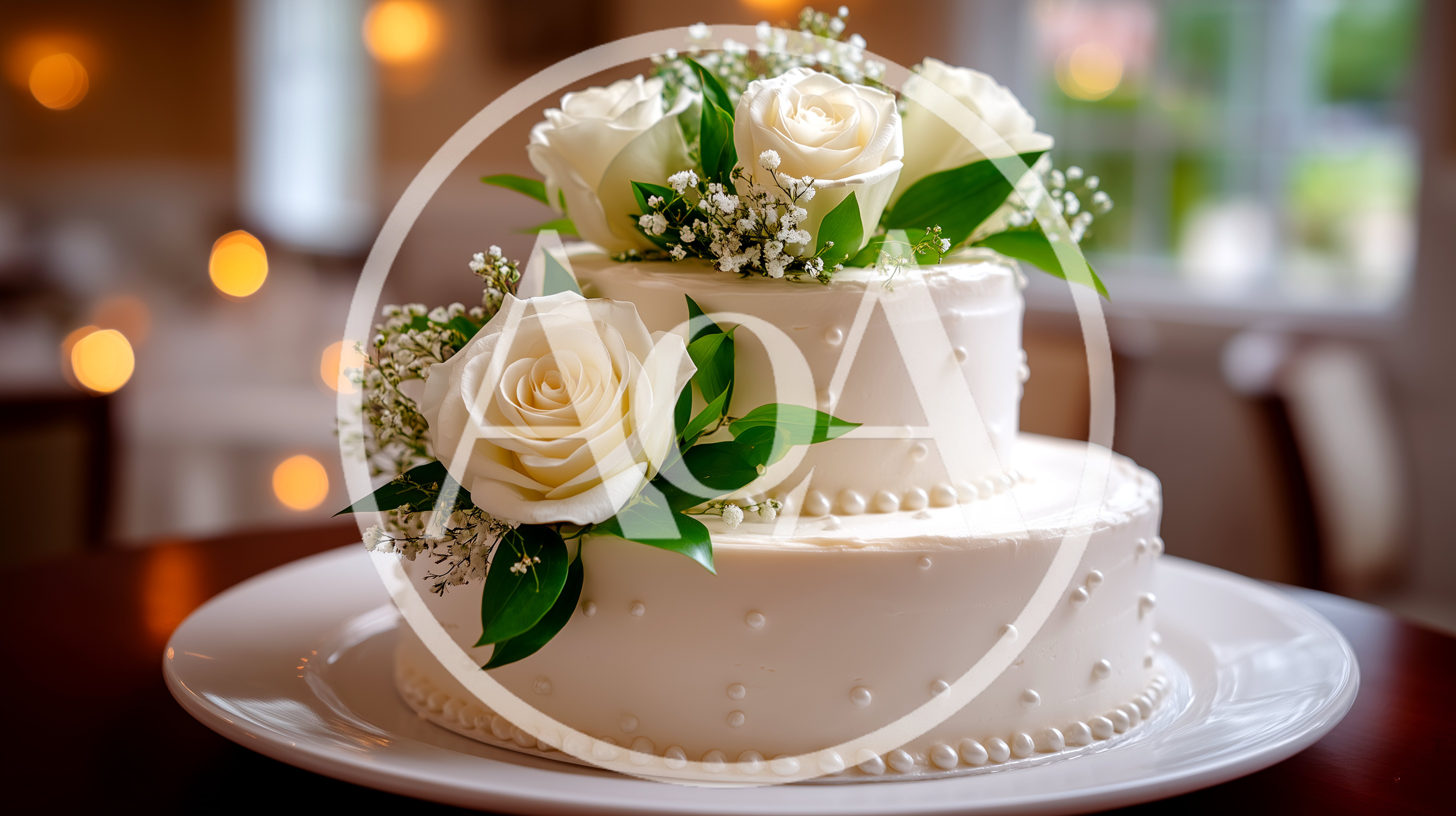 Two Tier White Wedding Cake With Roses