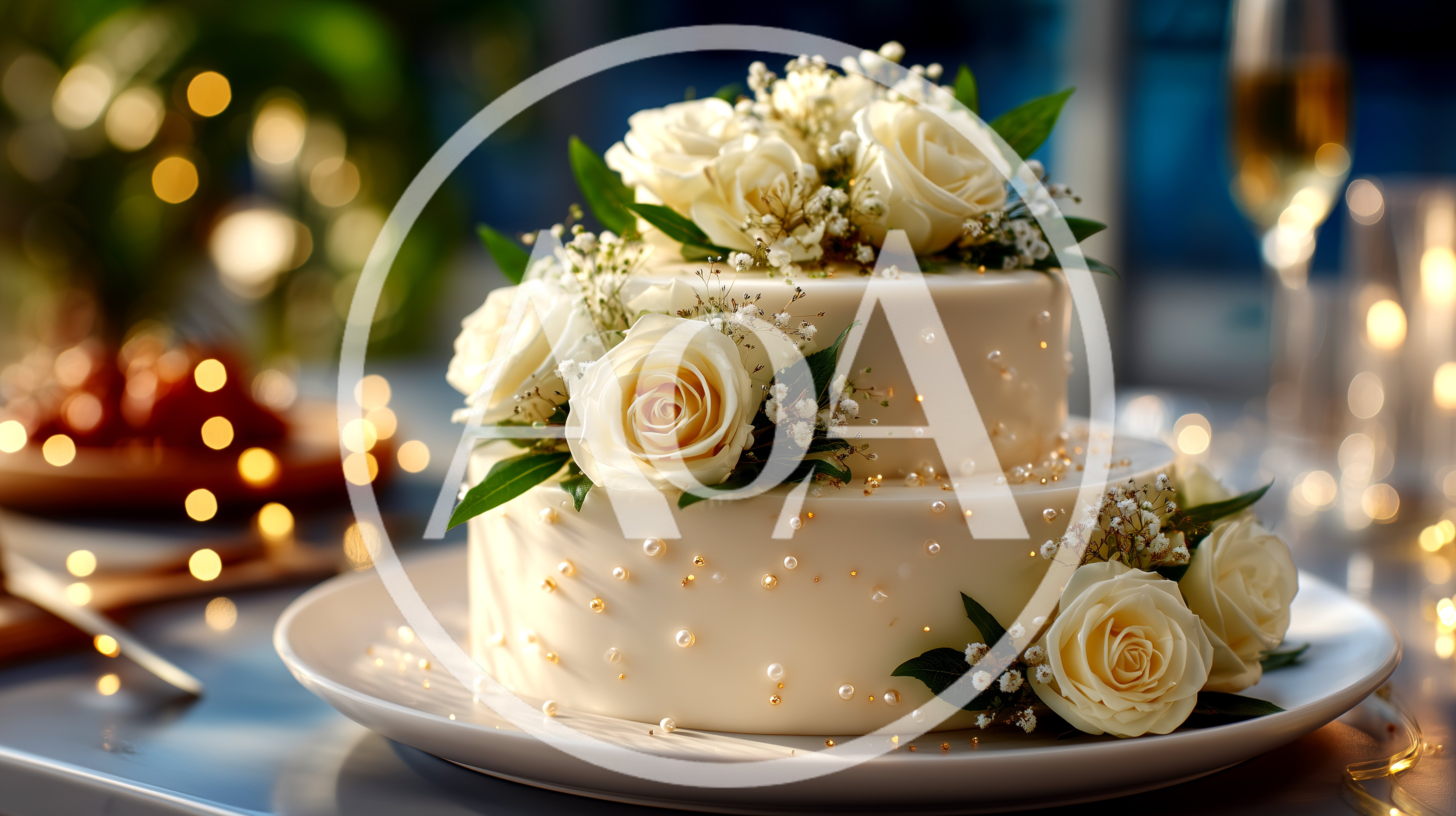 Two Tier Wedding Cake Decorated With White Roses