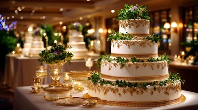 Elegant Multi-Tiered Wedding Cake With Gold Accents
