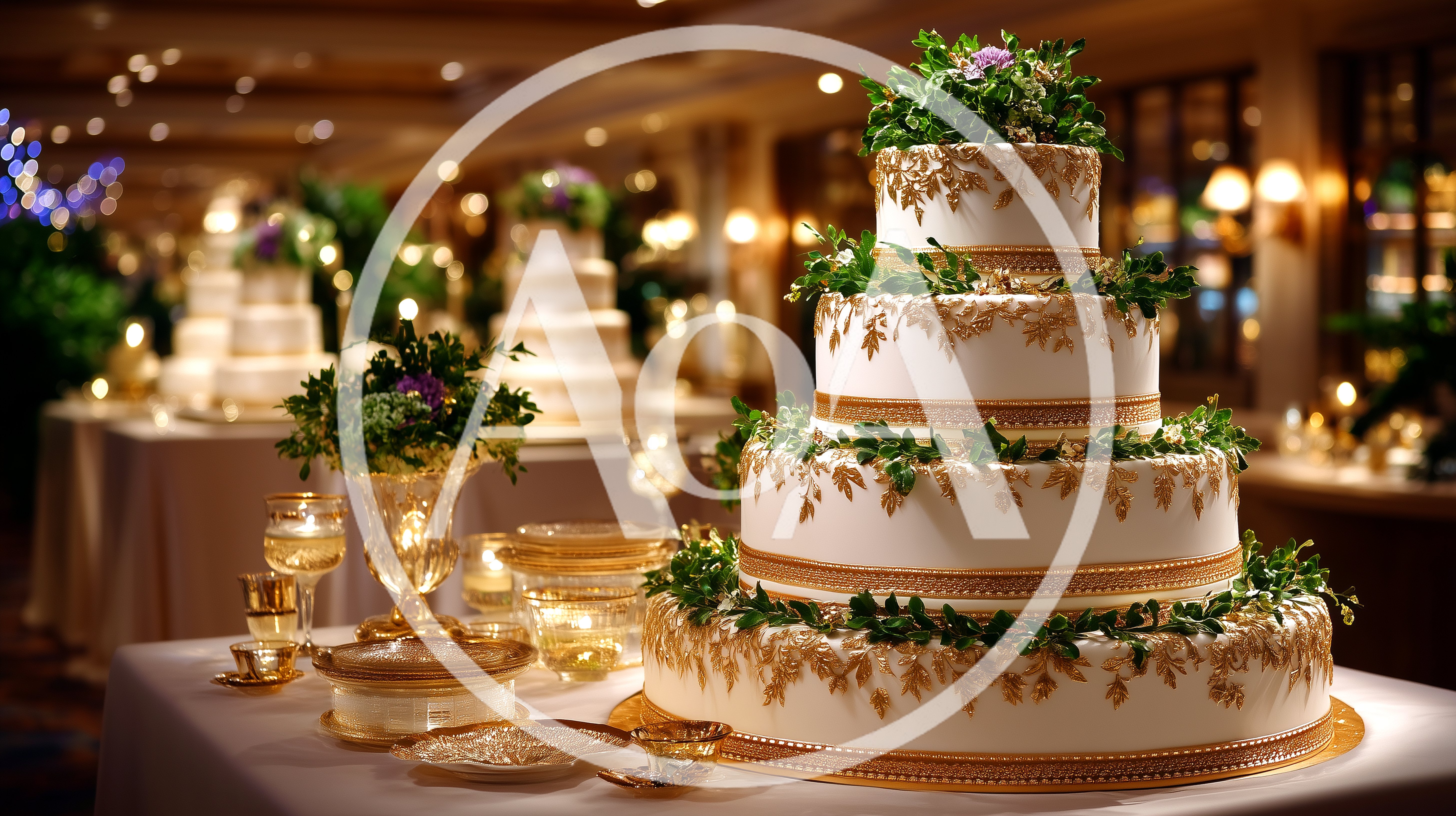 Elegant Multi-Tiered Wedding Cake With Gold Accents