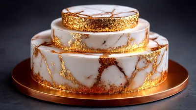 Two Tier Marble Cake With Gold Leaf Accents