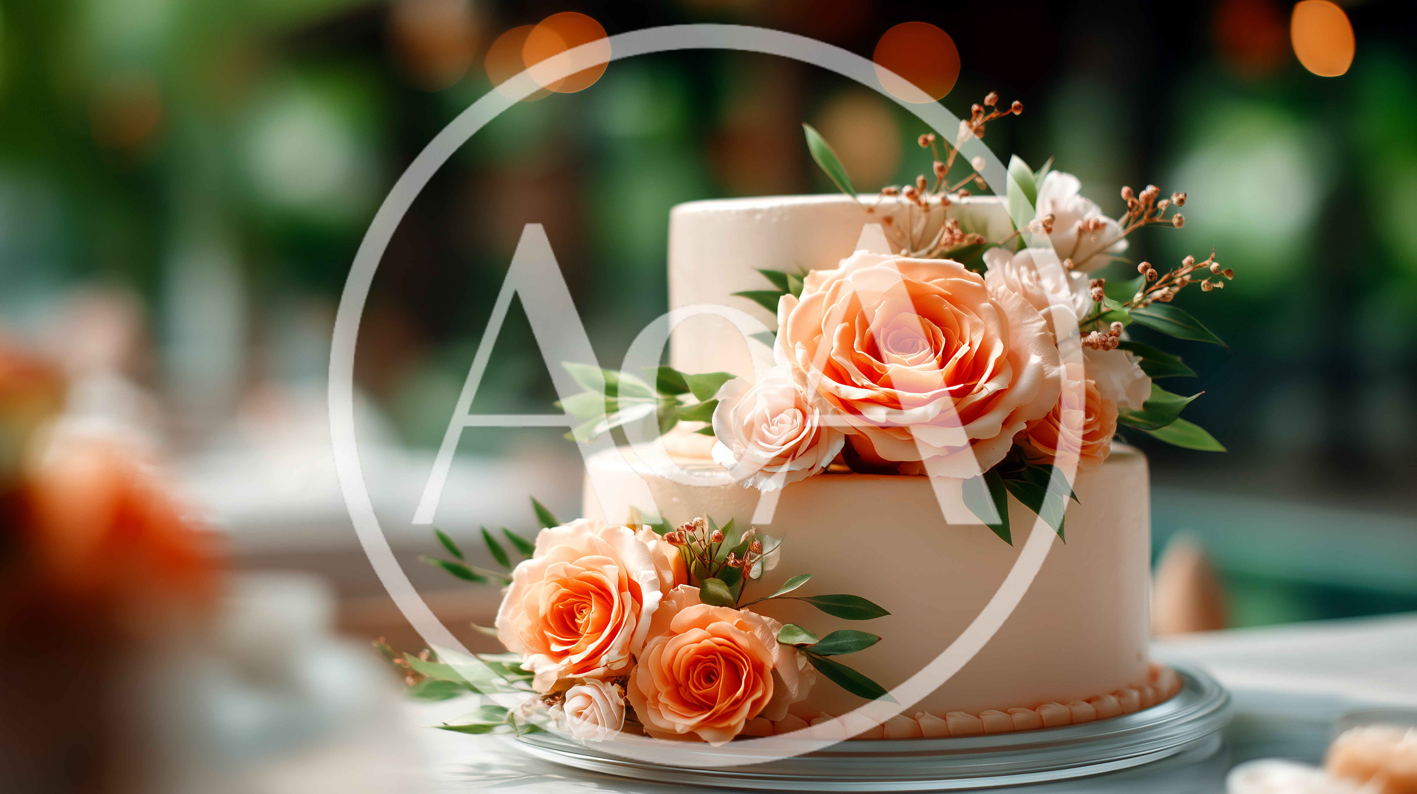Two Tier Wedding Cake Decorated With Fresh Peach Roses