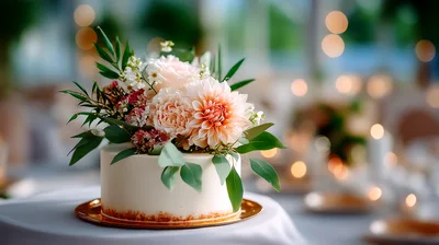 Elegant Wedding Cake Decorated With Fresh Floral Arrangement