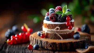 Small Chocolate Cake Topped With Fresh Berries
