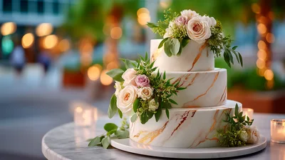 Three Tiered Wedding Cake With Floral Decorations