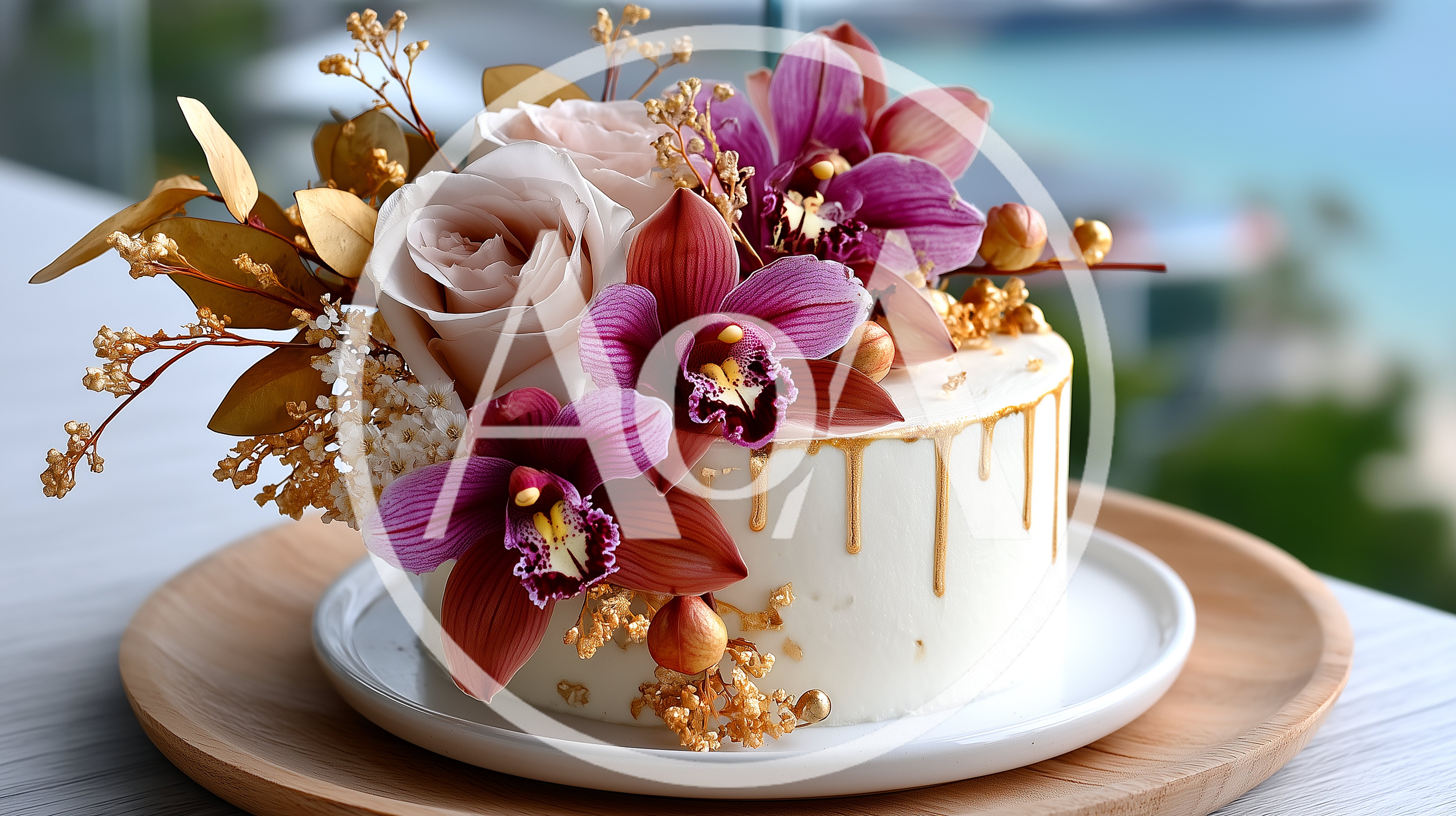 Elegant Floral Decorated Cake With Gold Drip