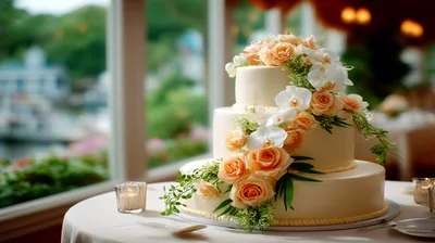Three Tier Wedding Cake With Floral Decorations