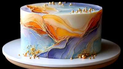 Artistic Watercolor Style Cake With Gold Accents