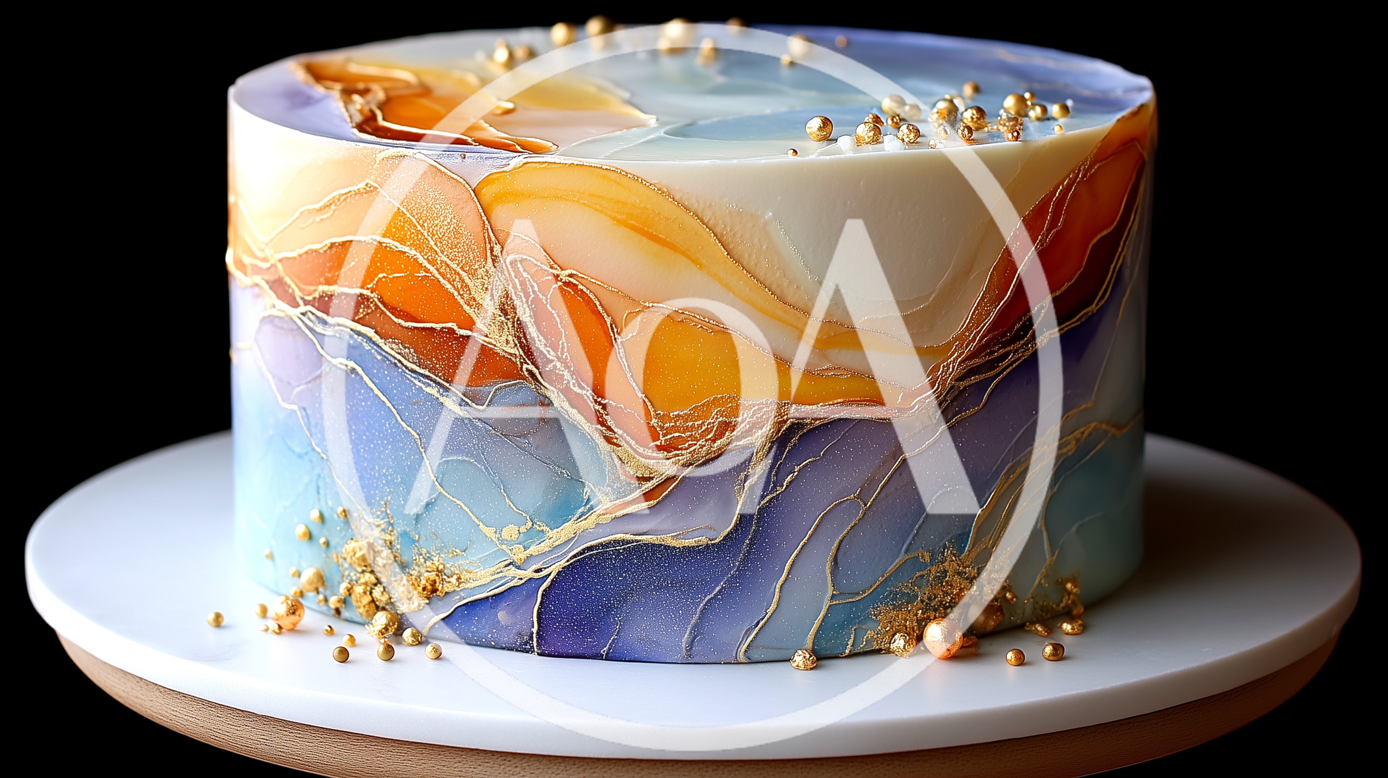 Artistic Watercolor Style Cake With Gold Accents
